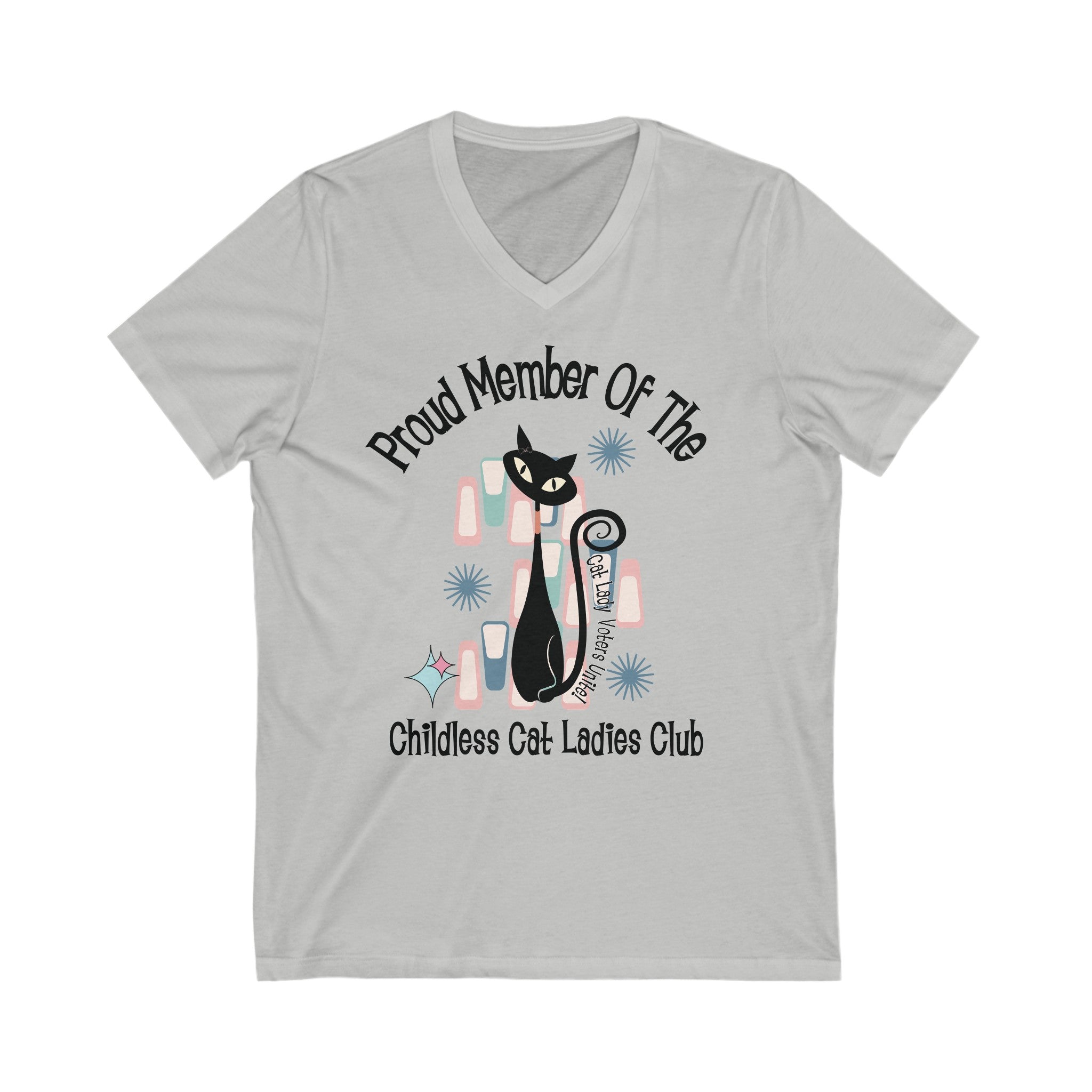 Kate McEnroe New York Proud Member of the Childless Cat Ladies Club V - Neck T - Shirt, Atomic Kitschy Cat Retro TeeV - neck50314178559135690024