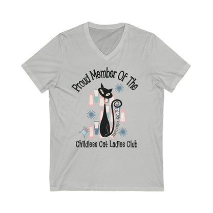 Kate McEnroe New York Proud Member of the Childless Cat Ladies Club V - Neck T - Shirt, Atomic Kitschy Cat Retro TeeV - neck50314178559135690024