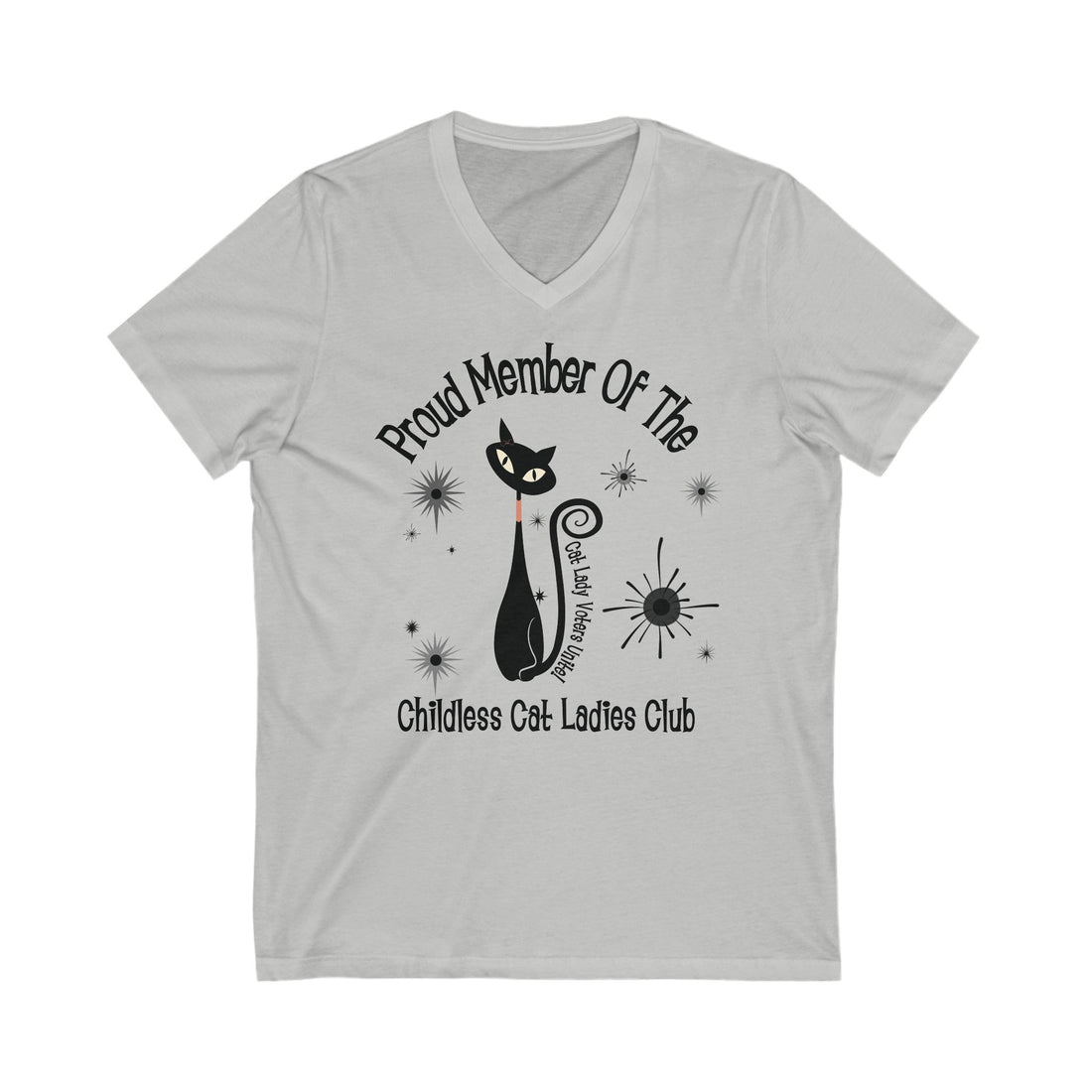 Kate McEnroe New York Proud Member of the Childless Cat Ladies Club V - Neck T - Shirt, Retro Atomic Kitschy Cat TeeT - Shirts32488858012344697232