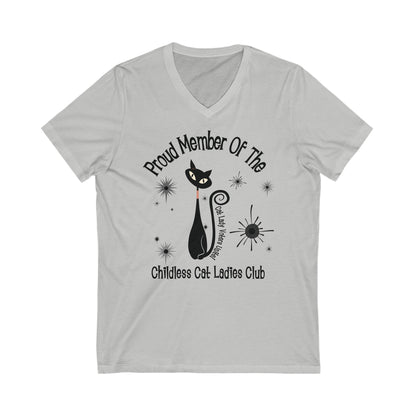 Kate McEnroe New York Proud Member of the Childless Cat Ladies Club V - Neck T - Shirt, Retro Atomic Kitschy Cat TeeT - Shirts32488858012344697232