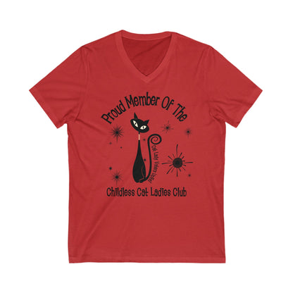 Kate McEnroe New York Proud Member of the Childless Cat Ladies Club V - Neck T - Shirt, Retro Atomic Kitschy Cat TeeT - Shirts74051187025766981287