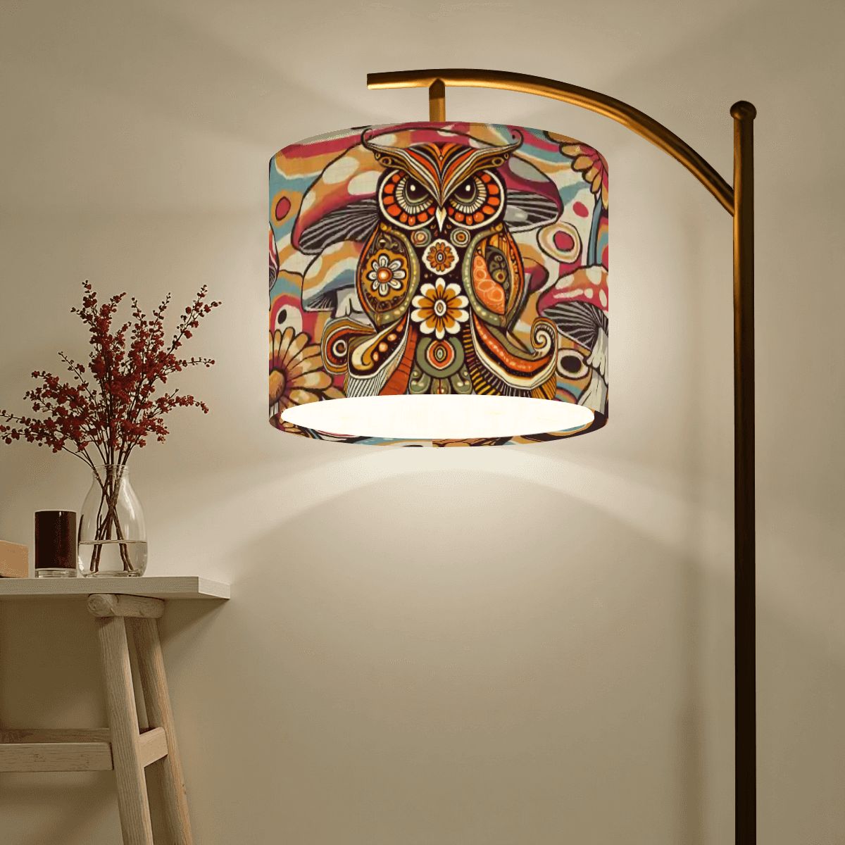 Kate McEnroe New York Psychedelic Owl Arc Floor Lamp Boho 1970s Retro Curved LightingArc Floor Lamps3IiQgWIy28