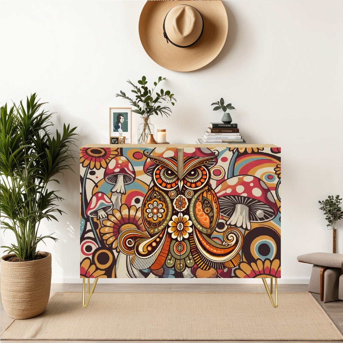 Kate McEnroe New York Psychedelic Owl Credenza Mid Century Modern Boho Mushroom SideboardStorage CabinetsS1PK20KaqC