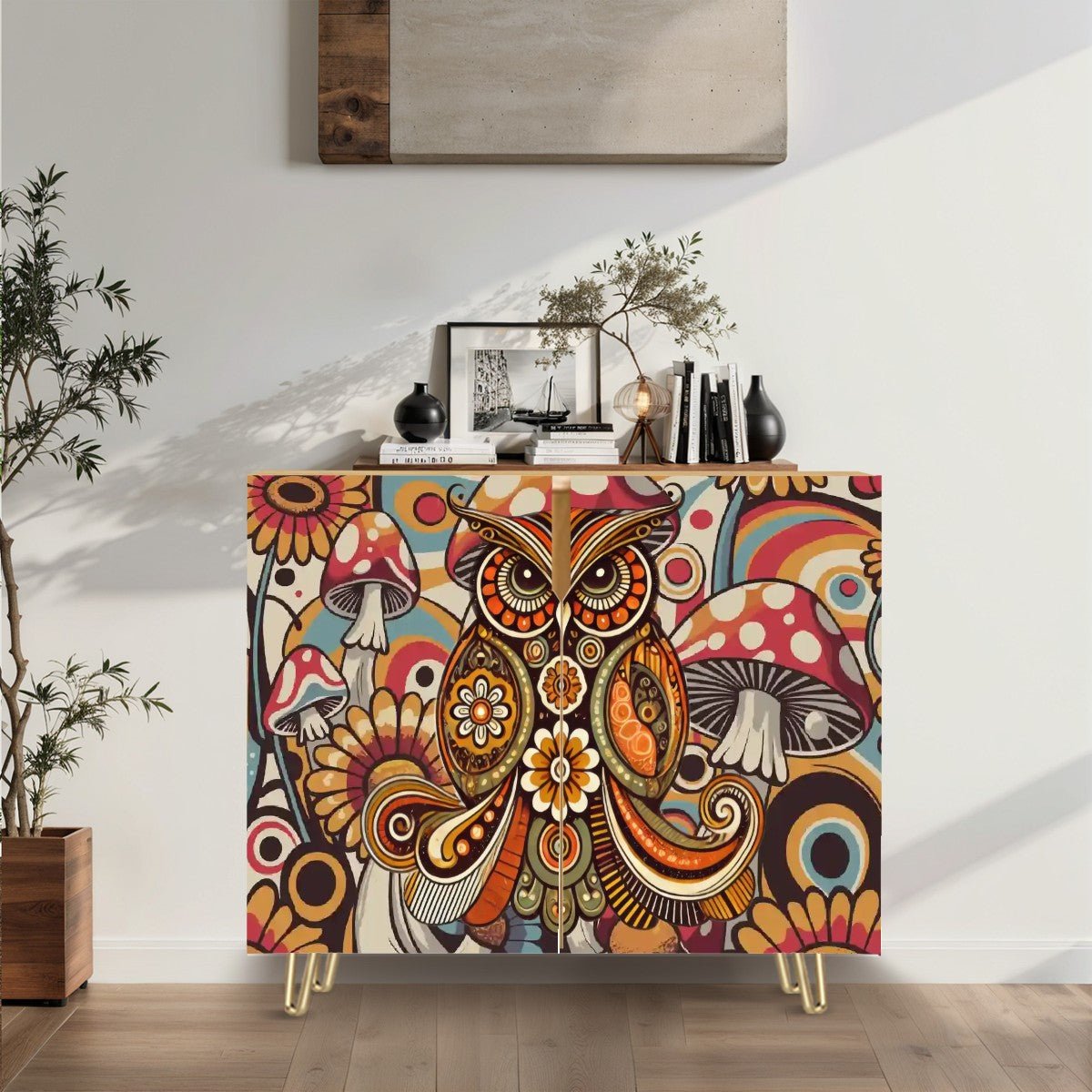 Kate McEnroe New York Psychedelic Owl Credenza Mid Century Modern Boho Mushroom SideboardStorage CabinetsS1PK20KaqC