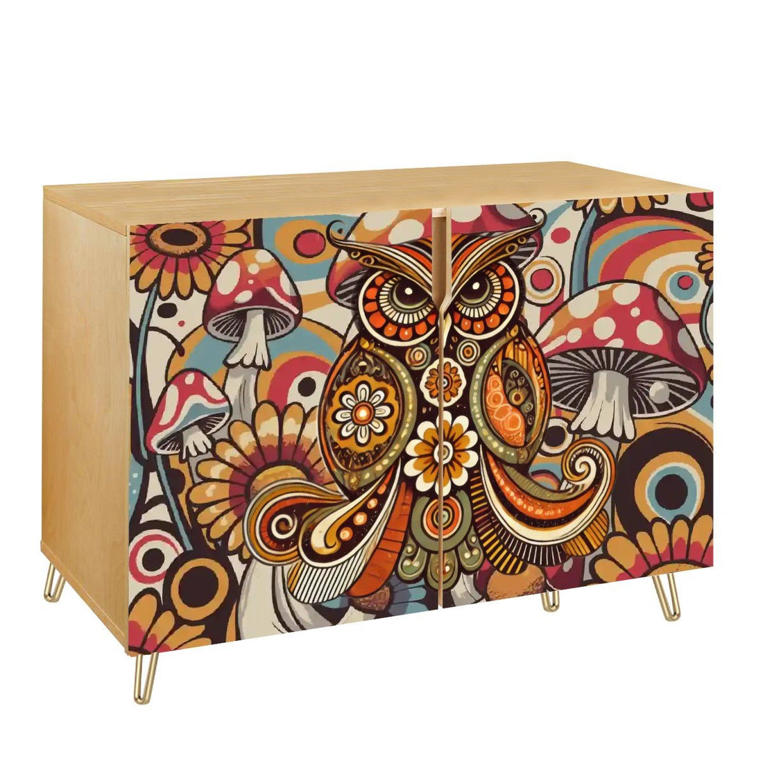 Kate McEnroe New York Psychedelic Owl Credenza Mid Century Modern Boho Mushroom SideboardStorage CabinetsS1PK20KaqC
