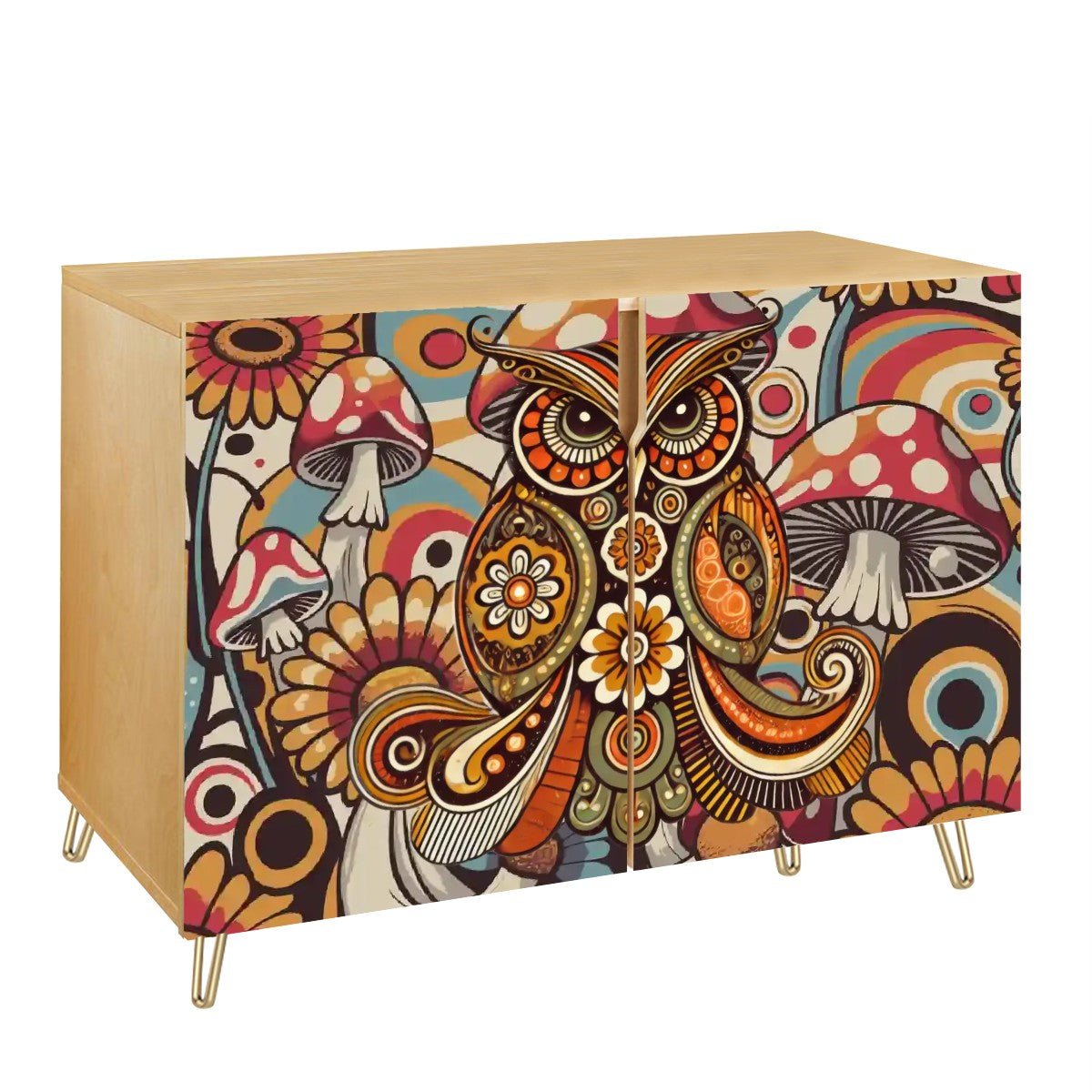 Kate McEnroe New York Psychedelic Owl Credenza Mid Century Modern Boho Mushroom SideboardStorage CabinetsS1PK20KaqC