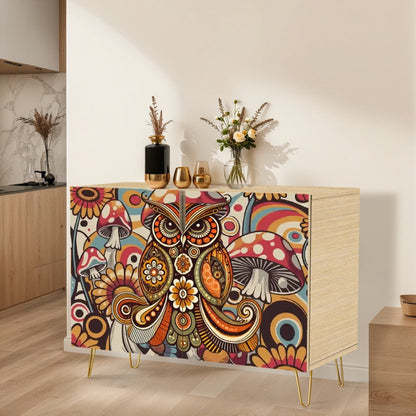 Kate McEnroe New York Psychedelic Owl Credenza Mid Century Modern Boho Mushroom SideboardStorage CabinetsS1PK20KaqC