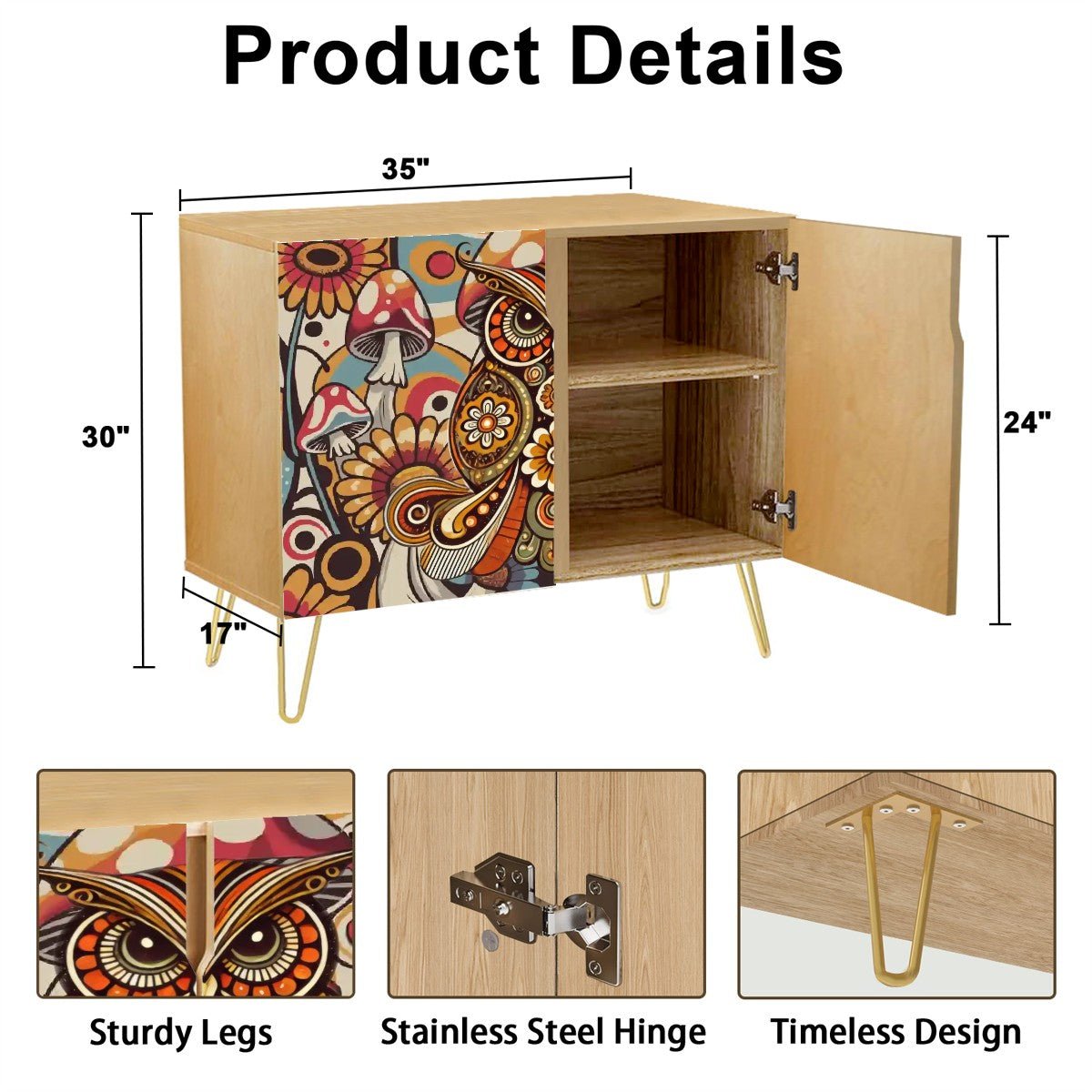 Kate McEnroe New York Psychedelic Owl Credenza Mid Century Modern Boho Mushroom SideboardStorage CabinetsS1PK20KaqC