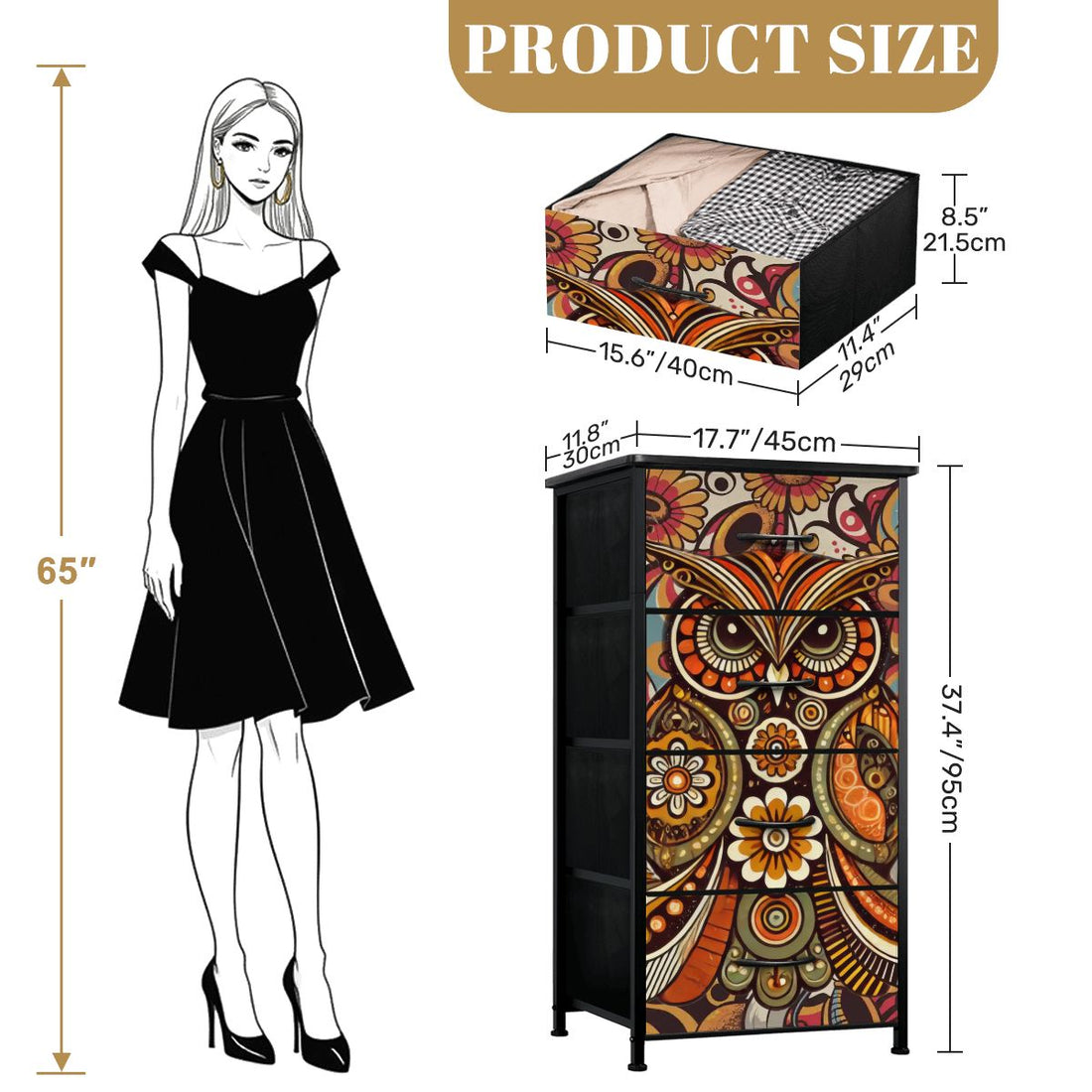 Kate McEnroe New York Psychedelic Owl Mid Century Modern Boho 4 Drawer DresserDressersPClcSTwbWb