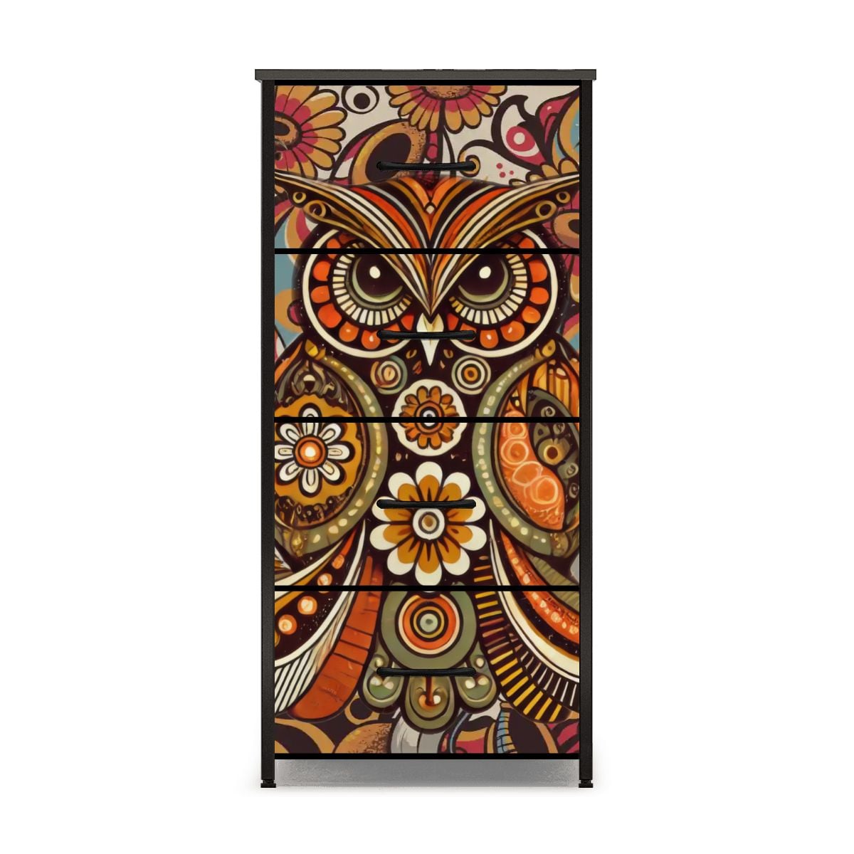 Kate McEnroe New York Psychedelic Owl Mid Century Modern Boho 4 Drawer DresserDressersPClcSTwbWb