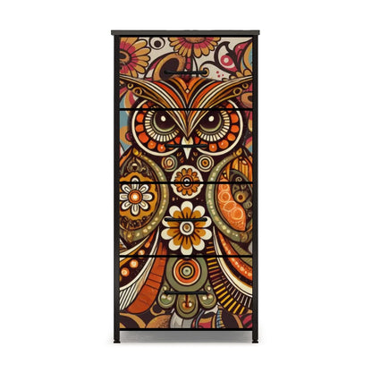 Kate McEnroe New York Psychedelic Owl Mid Century Modern Boho 4 Drawer DresserDressersPClcSTwbWb