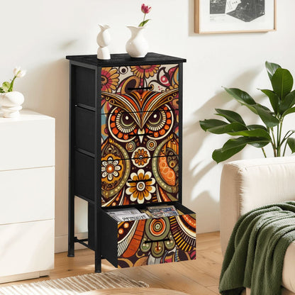 Kate McEnroe New York Psychedelic Owl Mid Century Modern Boho 4 Drawer DresserDressersPClcSTwbWb