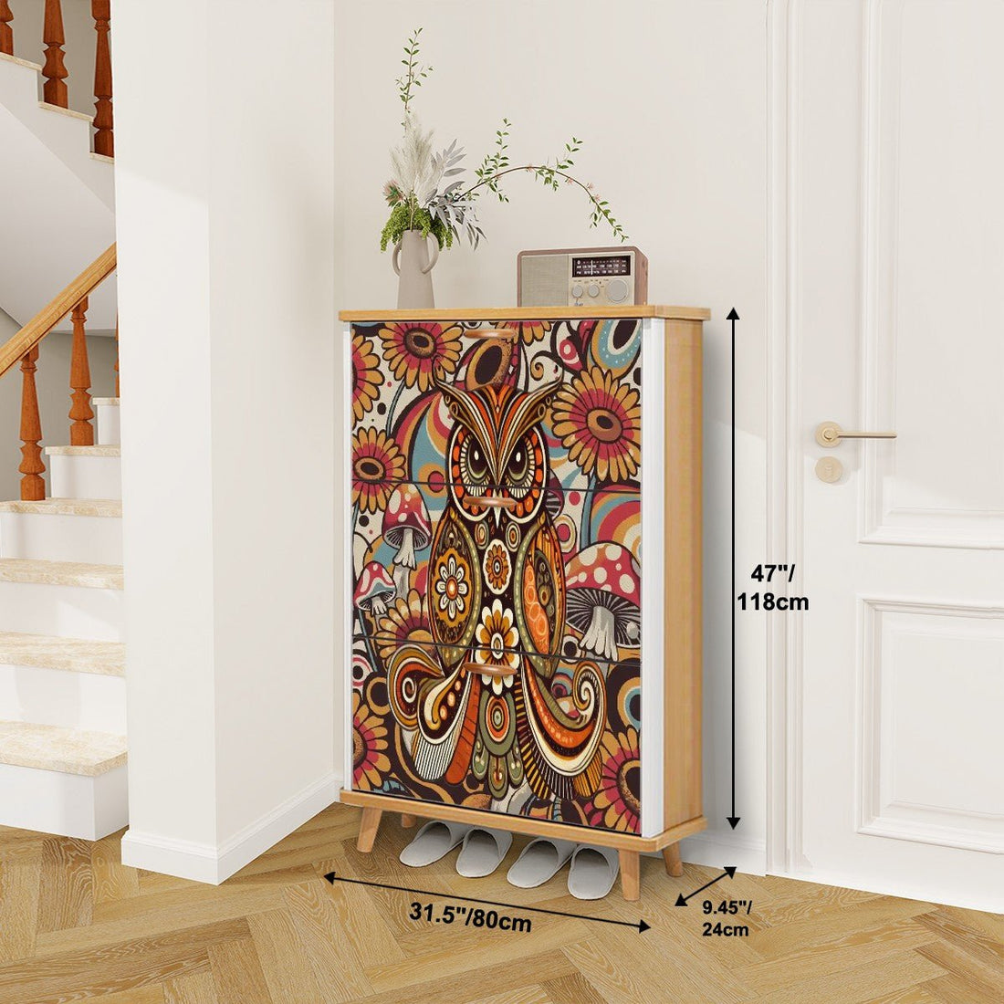 Kate McEnroe New York Psychedelic Owl Shoe Cabinet Boho Storage Mid Century Mushroom RackShoe StorageLNOSRf4eCE