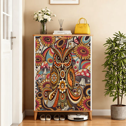 Kate McEnroe New York Psychedelic Owl Shoe Cabinet Boho Storage Mid Century Mushroom RackShoe StorageLNOSRf4eCE