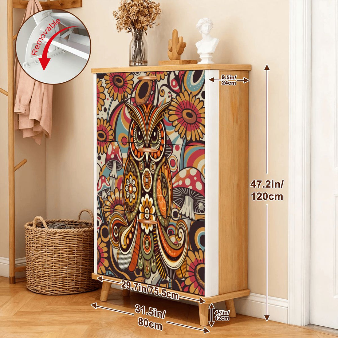 Kate McEnroe New York Psychedelic Owl Shoe Cabinet Boho Storage Mid Century Mushroom RackShoe StorageLNOSRf4eCE