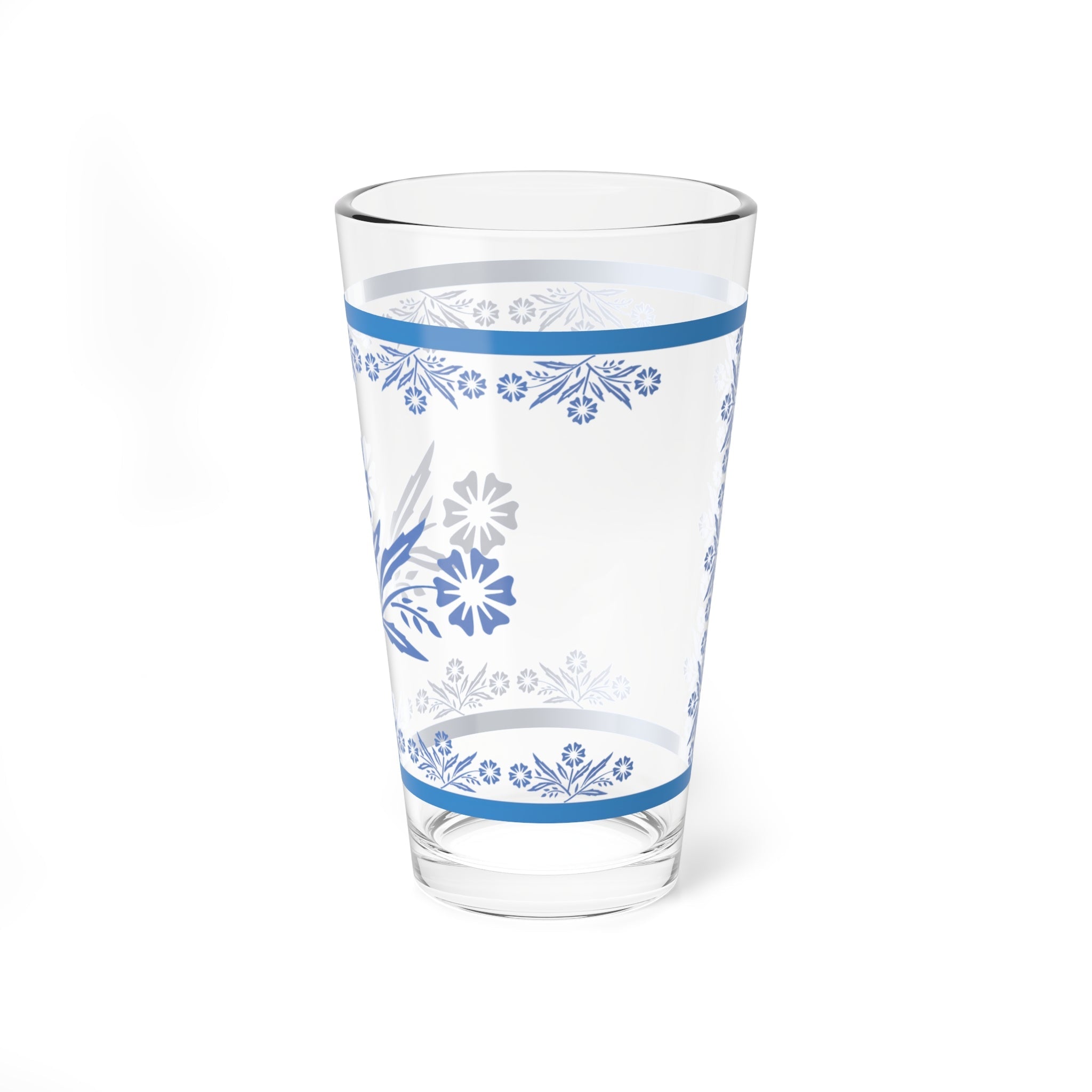 Kate McEnroe New York Pyrex Blue Cornflower Cocktail Pint Glass, Mid - Century Floral Drinkware, Retro Kitchen CollectionPint Glasses26059053727899328231