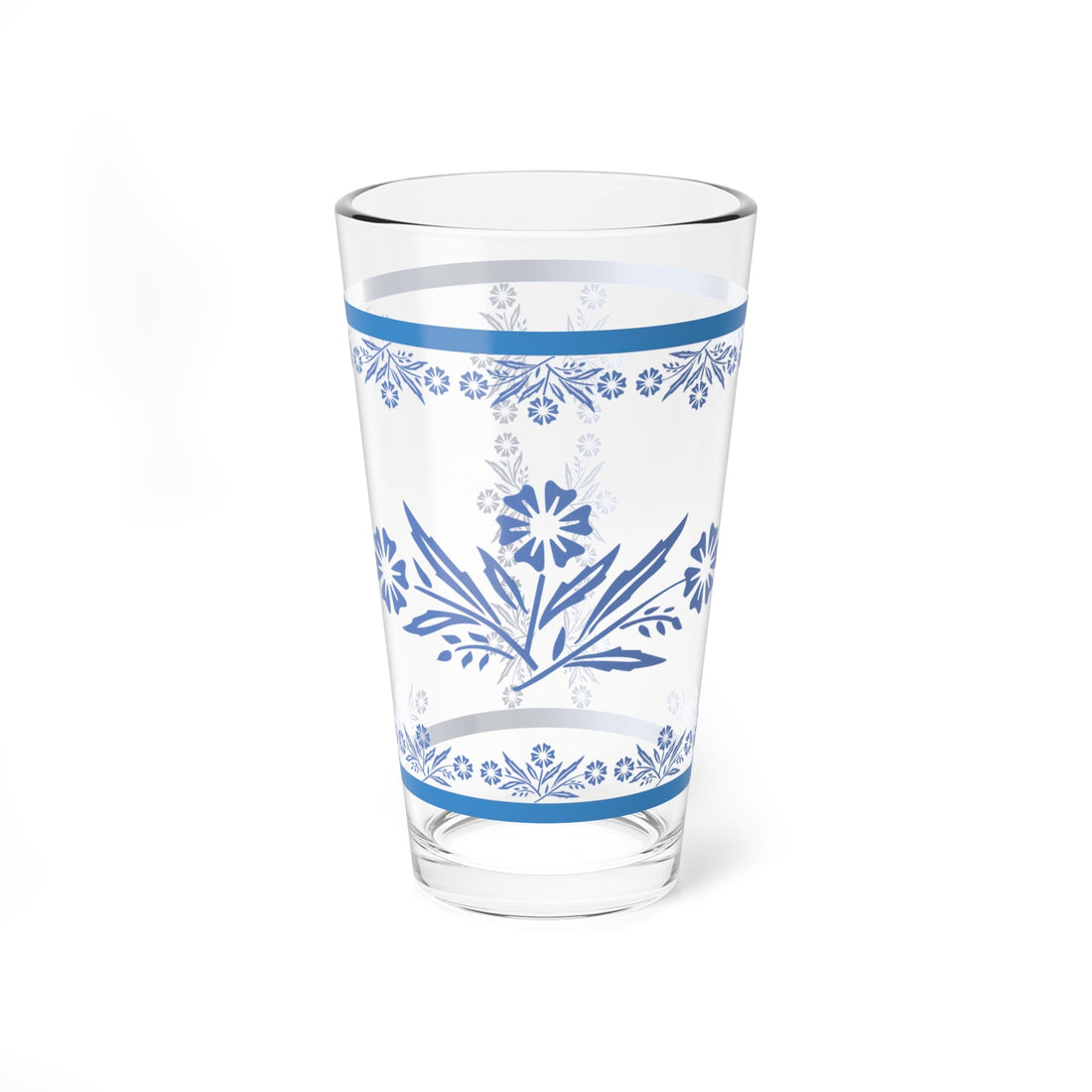 Kate McEnroe New York Pyrex Blue Cornflower Cocktail Pint Glass, Mid - Century Floral Drinkware, Retro Kitchen CollectionPint Glasses26059053727899328231