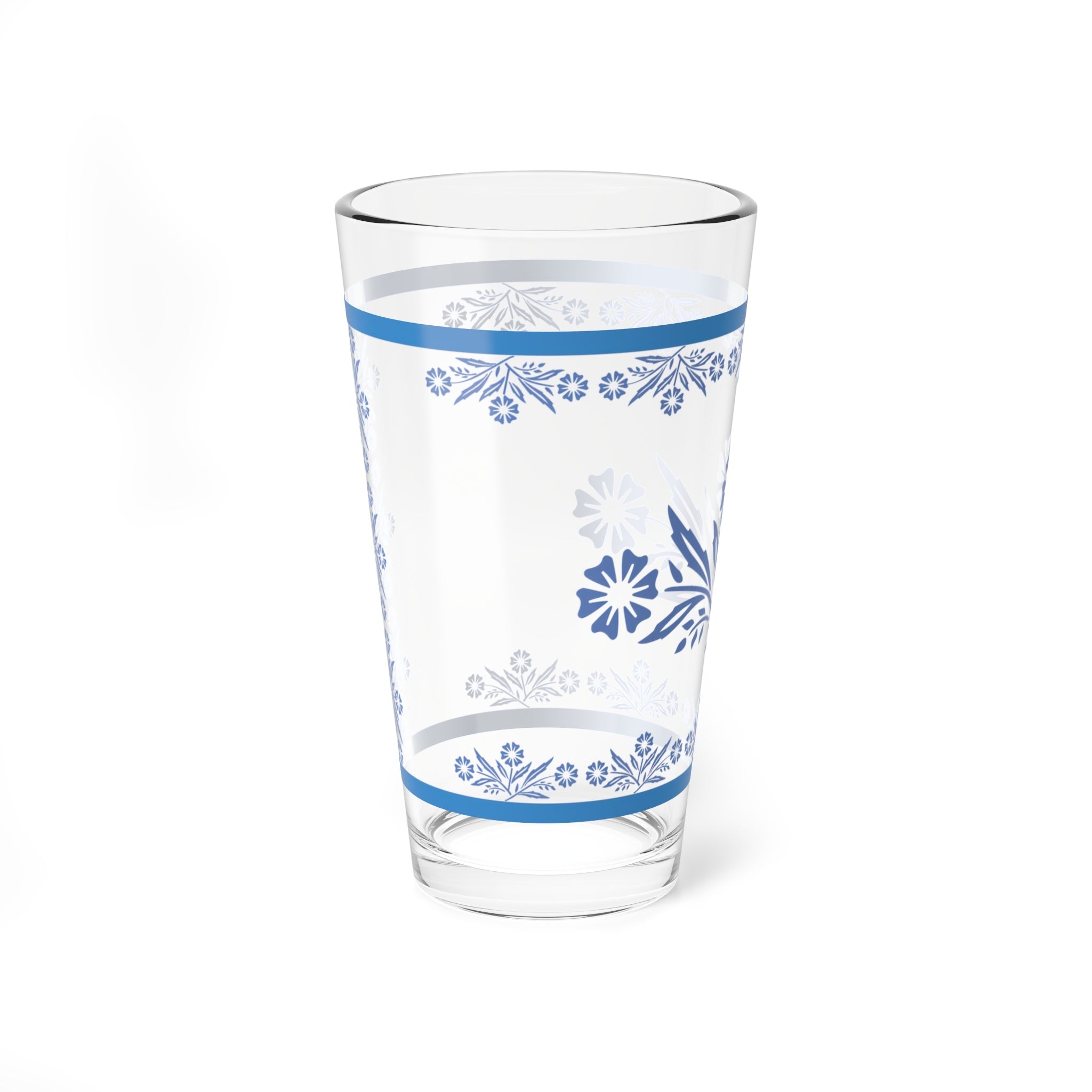 Kate McEnroe New York Pyrex Blue Cornflower Cocktail Pint Glass, Mid - Century Floral Drinkware, Retro Kitchen CollectionPint Glasses26059053727899328231