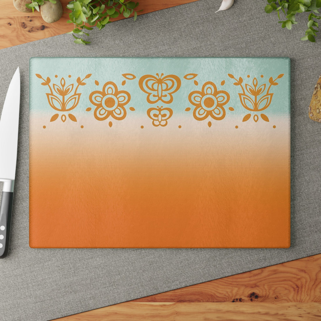 Kate McEnroe New York Pyrex Butterfly Gold Glass Cutting Board, Retro Orange Mint Mid Century Kitchen Decor, Pyrex Lover GiftsCutting Boards16491146582522373928