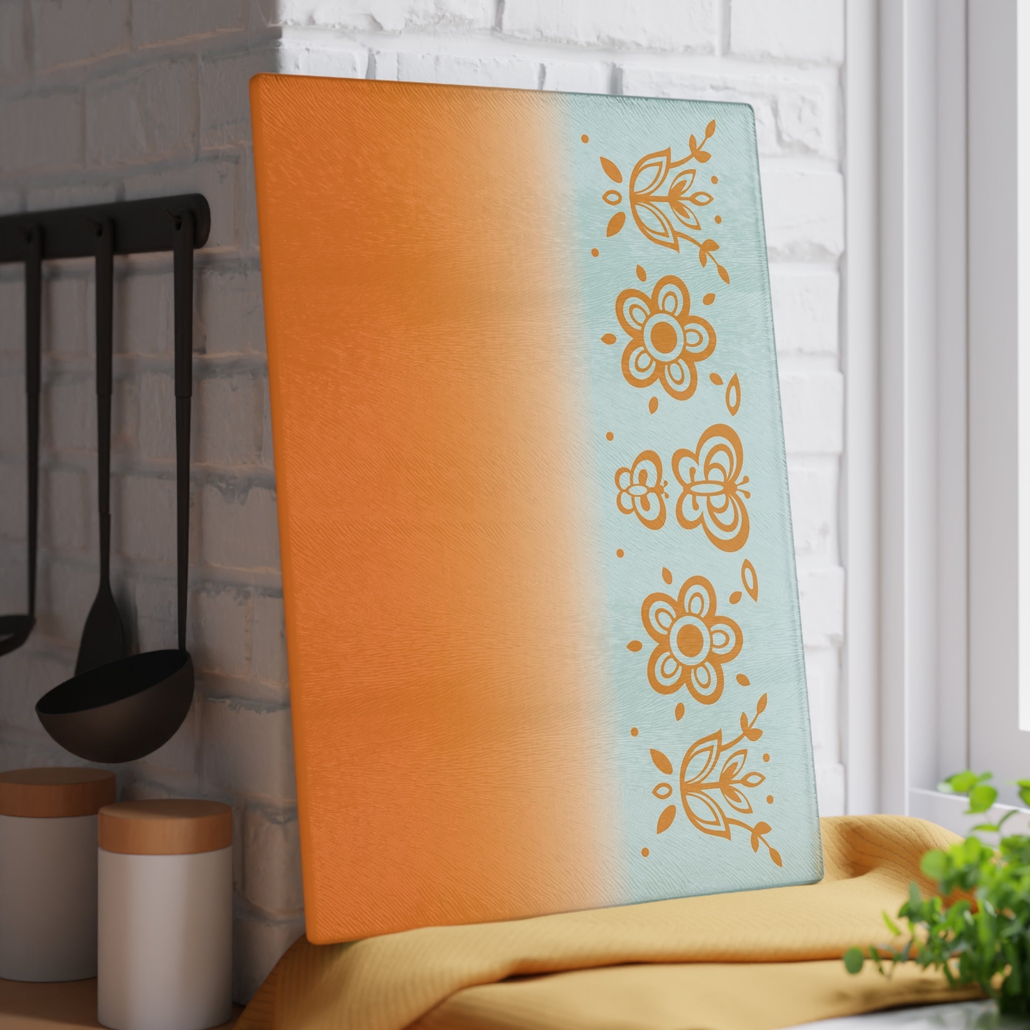 Kate McEnroe New York Pyrex Butterfly Gold Glass Cutting Board, Retro Orange Mint Mid Century Kitchen Decor, Pyrex Lover GiftsCutting Boards88283999079517363724