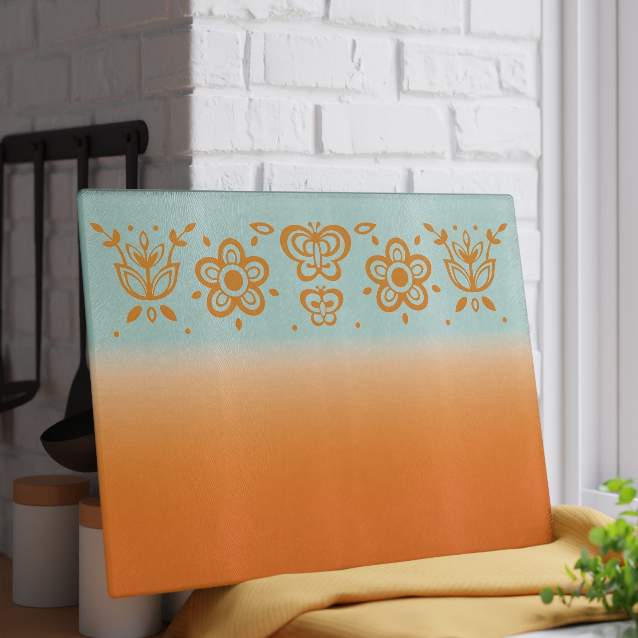 Kate McEnroe New York Pyrex Butterfly Gold Glass Cutting Board, Retro Orange Mint Mid Century Kitchen Decor, Pyrex Lover GiftsCutting Boards88283999079517363724