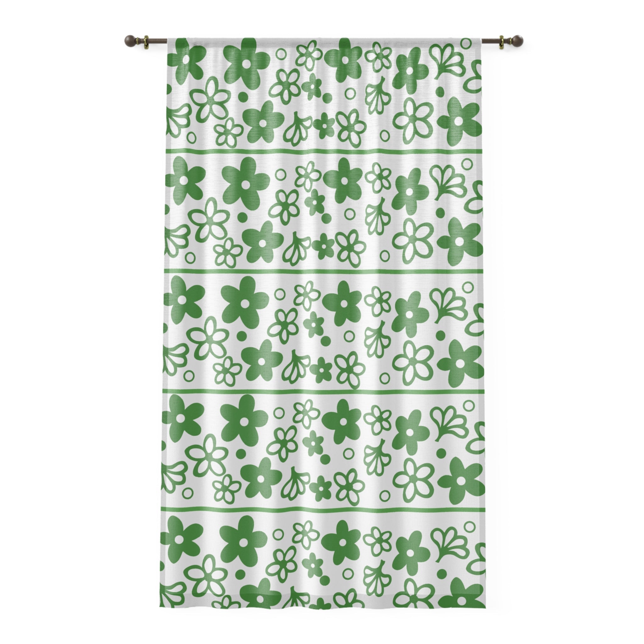 Kate McEnroe New York Pyrex Spring Blossom Green Crazy Daisy Sheer Curtain, Mid Century Modern Floral Window PanelWindow Curtains19435404596355084829