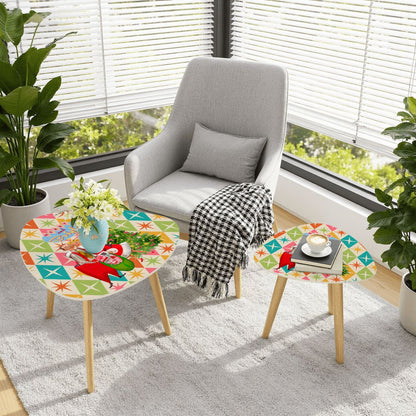 Kate McEnroe New York Retro 1950s Christmas Card Coffee Table Set, Mid Century Modern Holiday Nesting Tables, Atomic Starburst Living Room DecorNesting TablesnxOZDLtnXYecz