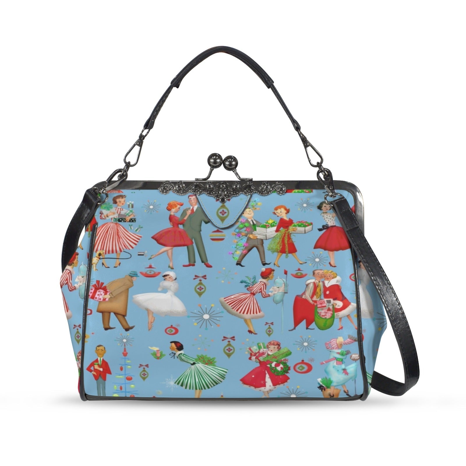 Retro 1950s Christmas Kisslock Bag Mid Century Holiday Purse