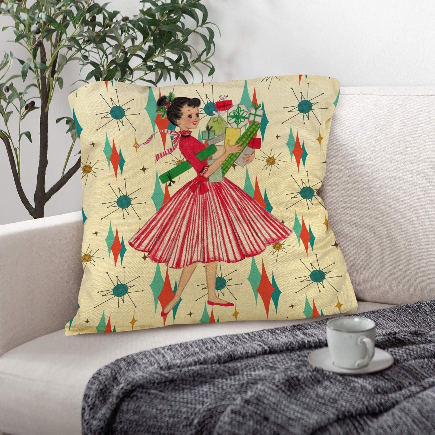 Kate McEnroe New York Retro 1950s Franciscan Diamond Starburst Christmas Decorative Pillow Covers Set of 4Throw Pillow CoversD3231055