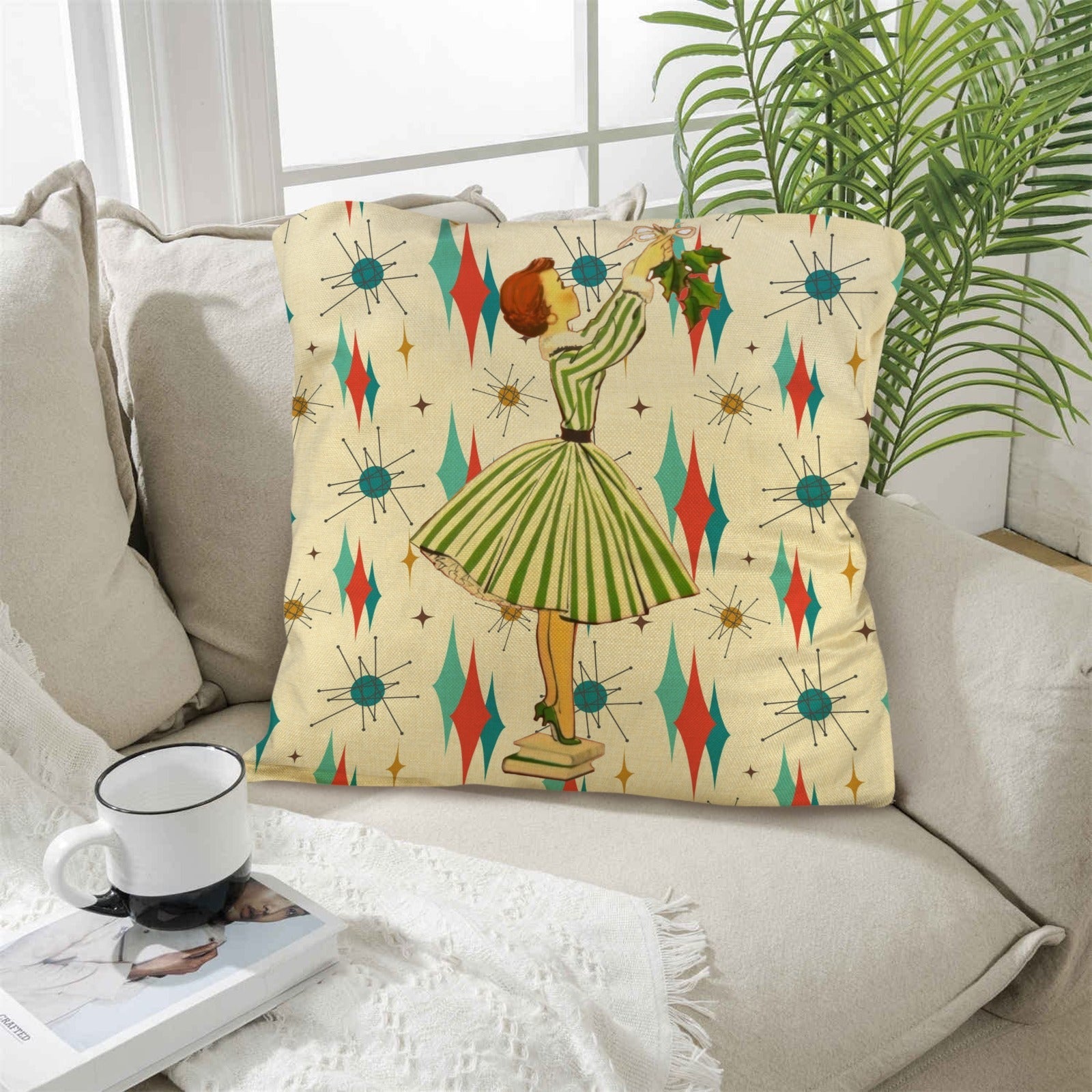 Kate McEnroe New York Retro 1950s Franciscan Diamond Starburst Christmas Decorative Pillow Covers Set of 4Throw Pillow CoversD3231055