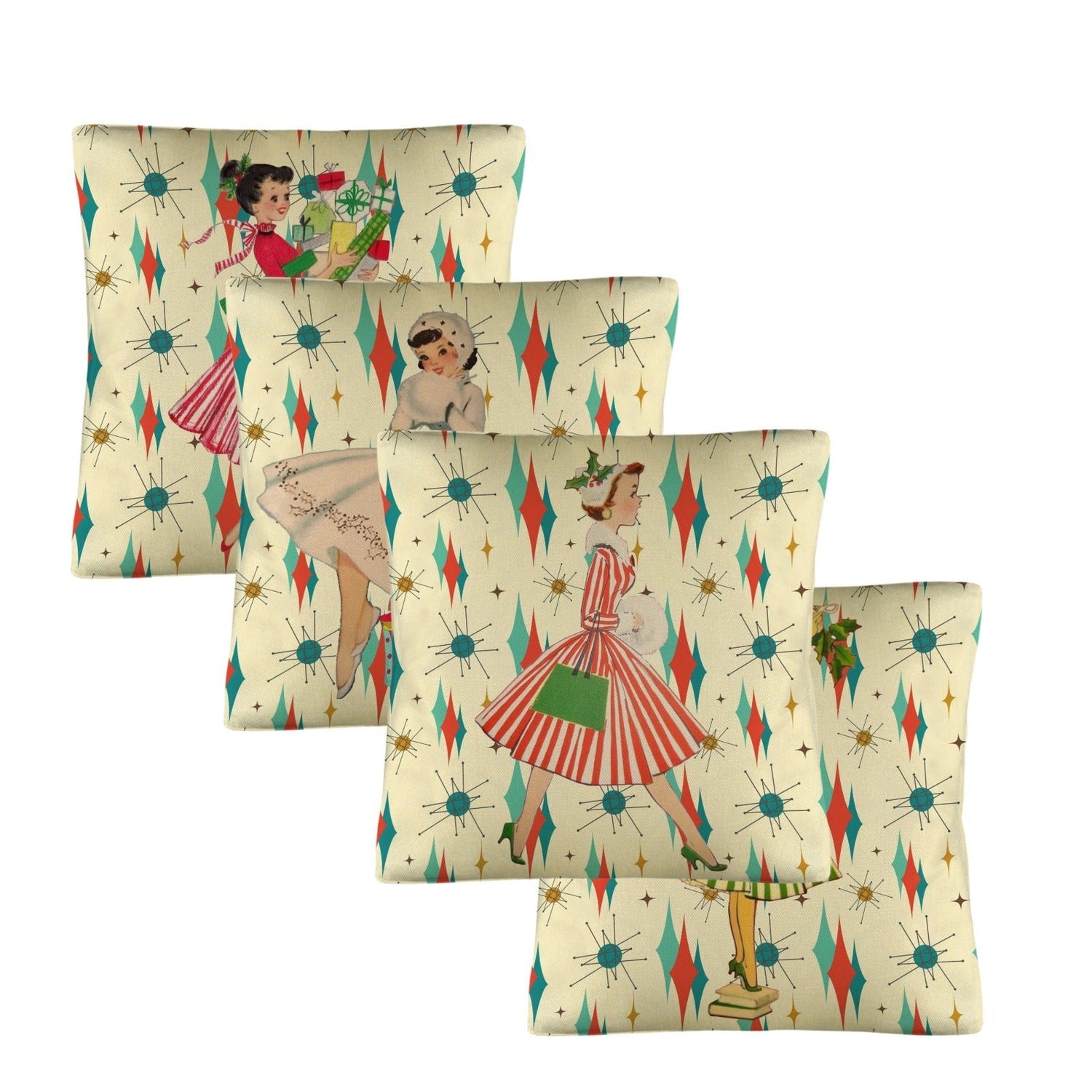 Kate McEnroe New York Retro 1950s Franciscan Diamond Starburst Christmas Decorative Pillow Covers Set of 4Throw Pillow CoversD3231055