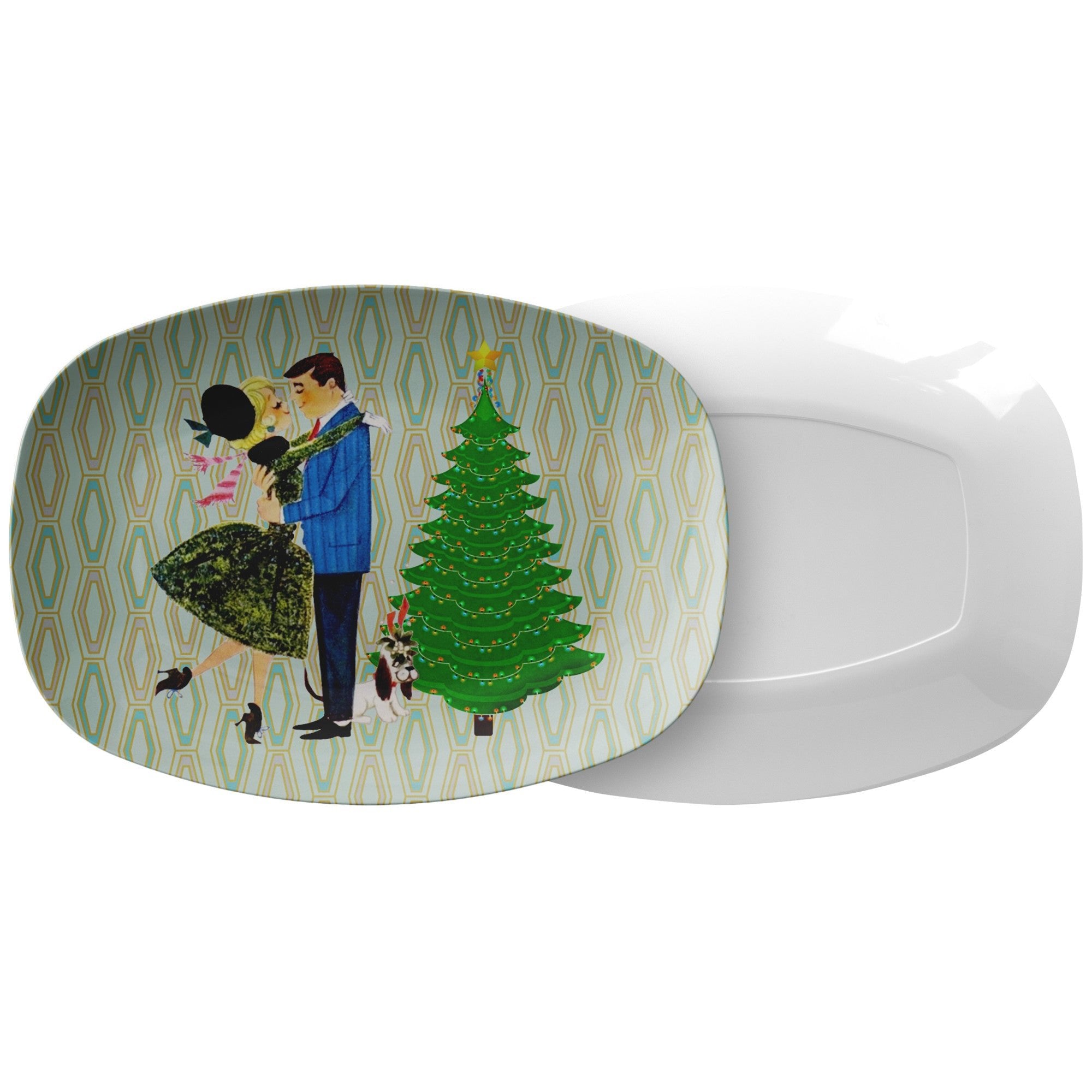 Kate McEnroe New York Retro 1950s Kitsch Christmas Couple Platter, Mid Century Modern Holiday Serving Tray, MCM Atomic Christmas DecorServing Platters9727