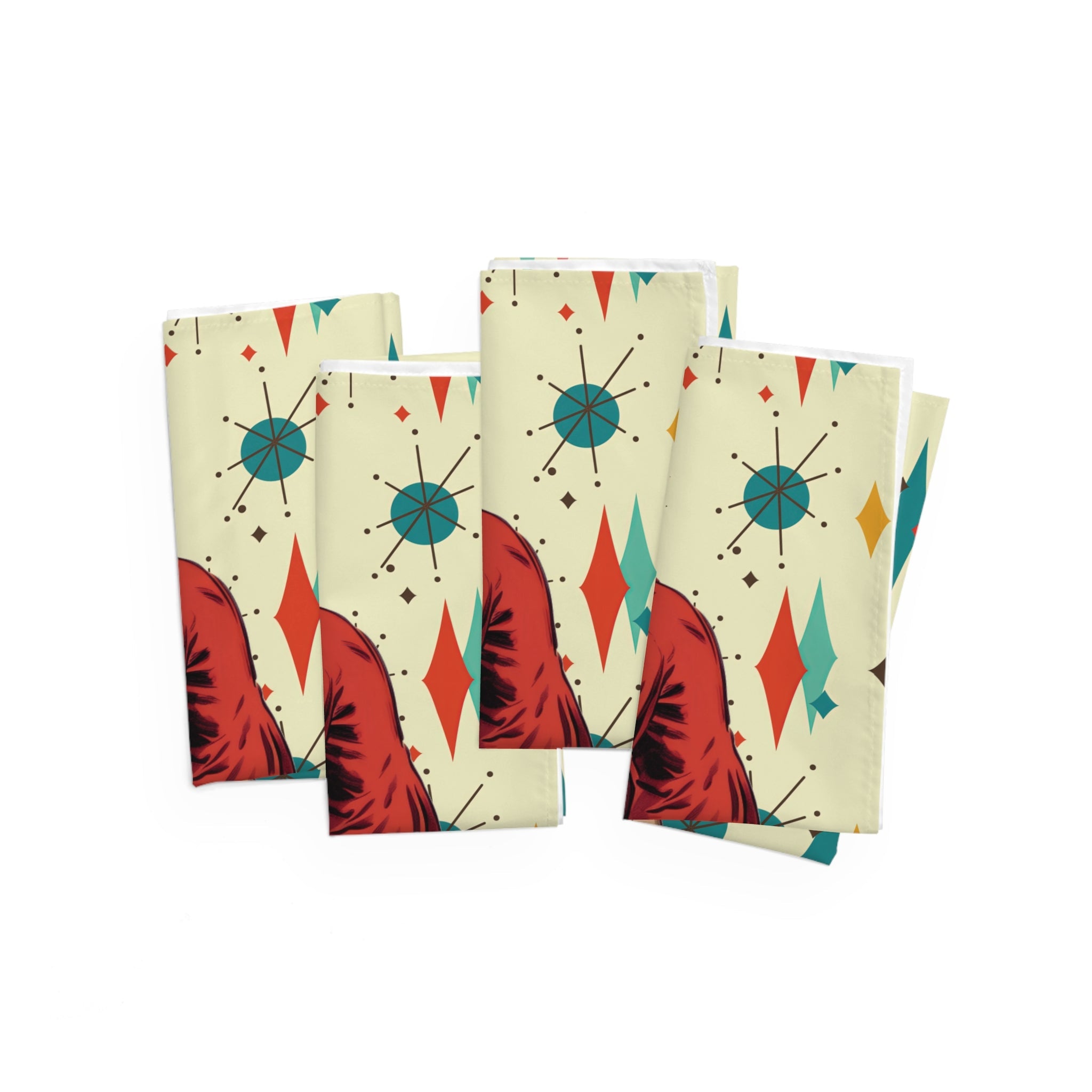 Kate McEnroe New York Retro 1950s Kitsch Christmas Set of 4 Cloth Napkins, Mid Century Modern Franciscan Starburst, Vintage Holiday Table LinensNapkinsPMK08.1232031