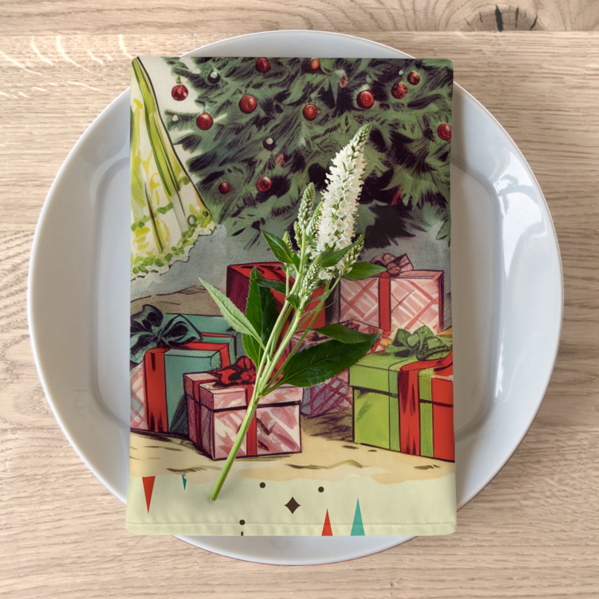 Kate McEnroe New York Retro 1950s Kitsch Christmas Set of 4 Cloth Napkins, Mid Century Modern Franciscan Starburst, Vintage Holiday Table LinensNapkinsPMK08.1232031