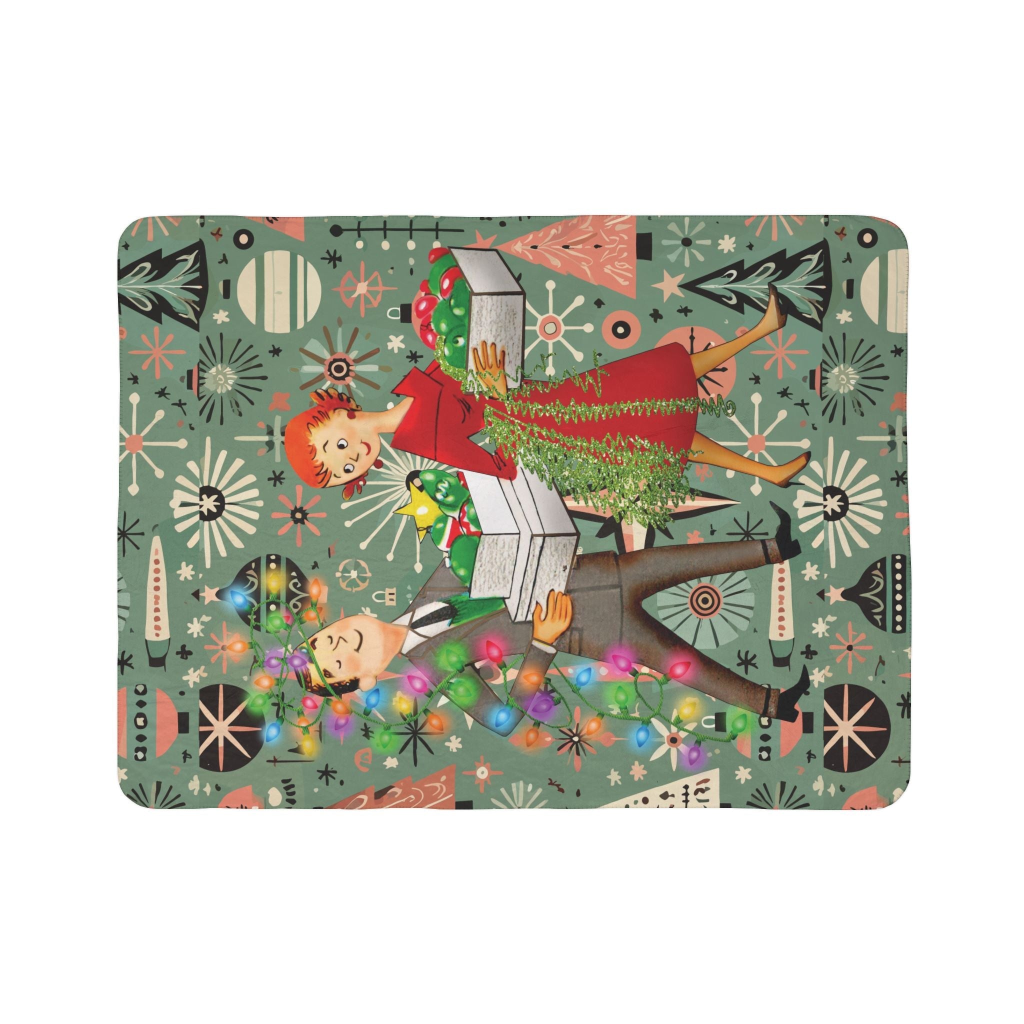Kate McEnroe New York Retro 1950s Kitsch Christmas Sherpa Fleece Blanket, Mid Century Modern Holiday ThrowBlankets87705526911419797479