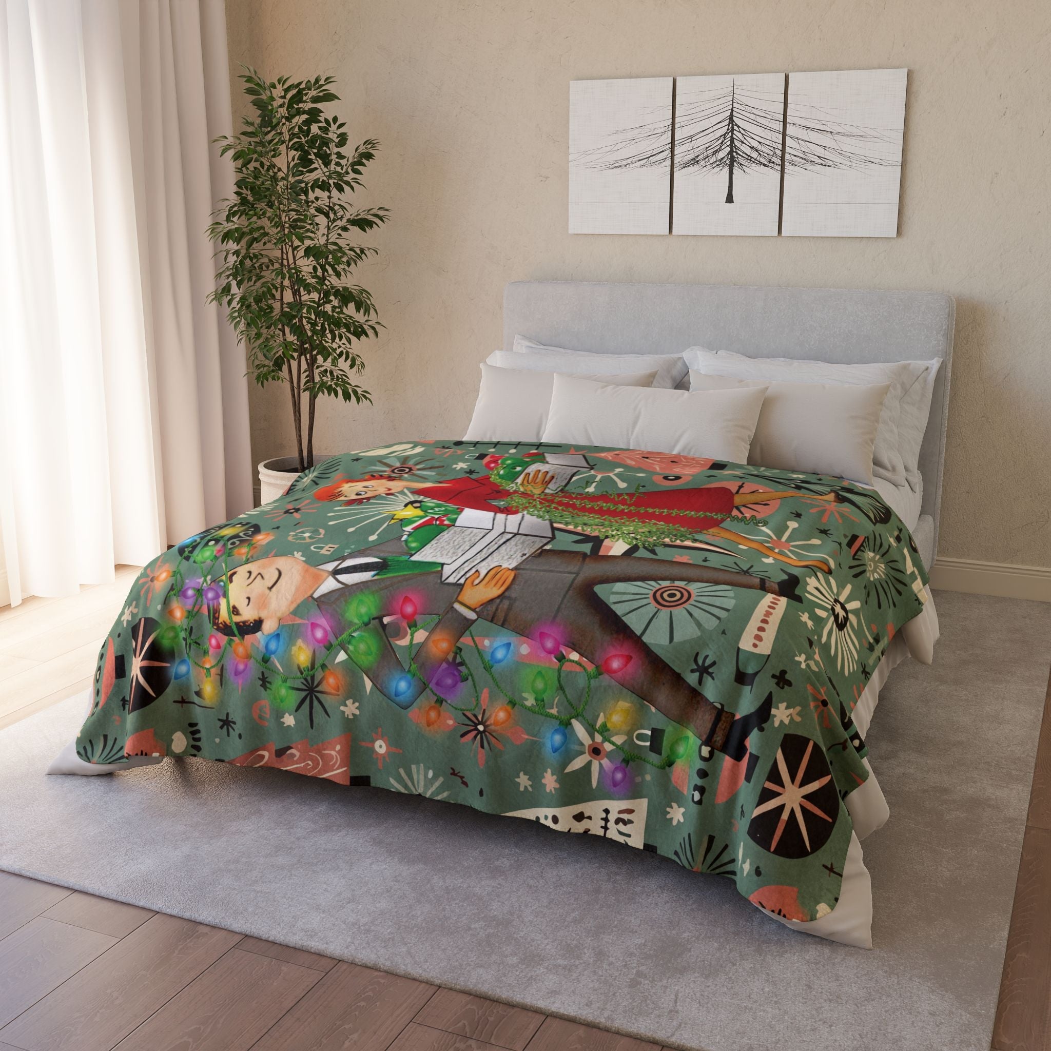 Kate McEnroe New York Retro 1950s Kitsch Christmas Sherpa Fleece Blanket, Mid Century Modern Holiday ThrowBlankets87705526911419797479