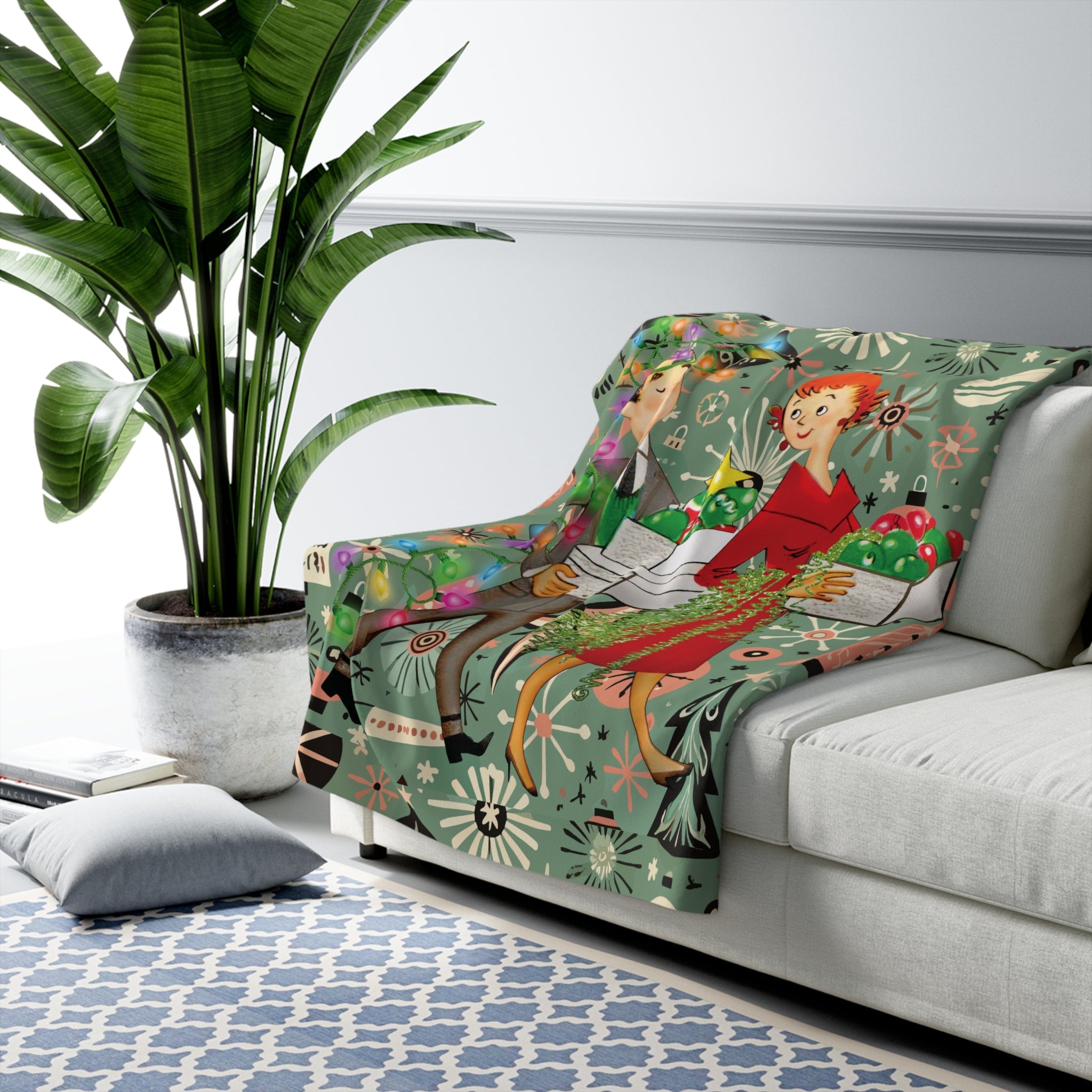 Kate McEnroe New York Retro 1950s Kitsch Christmas Sherpa Fleece Blanket, Mid Century Modern Holiday ThrowBlankets87705526911419797479
