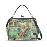 Kate McEnroe New York Retro 1950s Kitschy Housewife Atomic Cat Kiss Lock HandbagCrossbody BagsD3270728