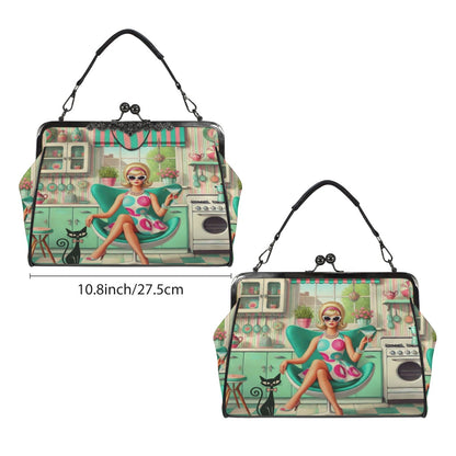 Kate McEnroe New York Retro 1950s Kitschy Housewife Atomic Cat Kiss Lock HandbagCrossbody BagsD3270728
