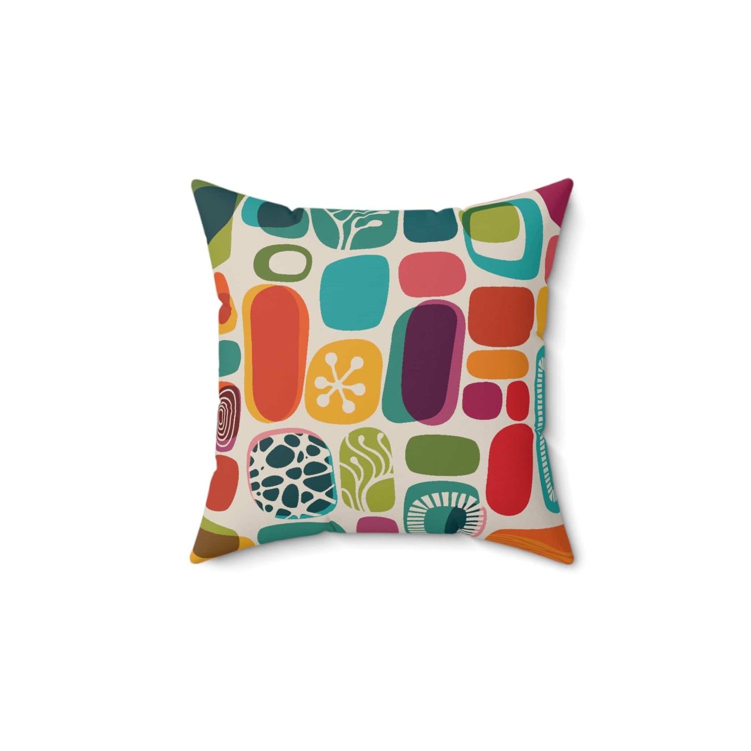 Kate McEnroe New York Retro 1950s Mid Century Modern Amoeba Throw Pillow, Teal, Burnt Orange, Lime Green Geometric Abstract Accent Pillow Throw Pillows 14&quot; × 14&quot; 33181675956724285615