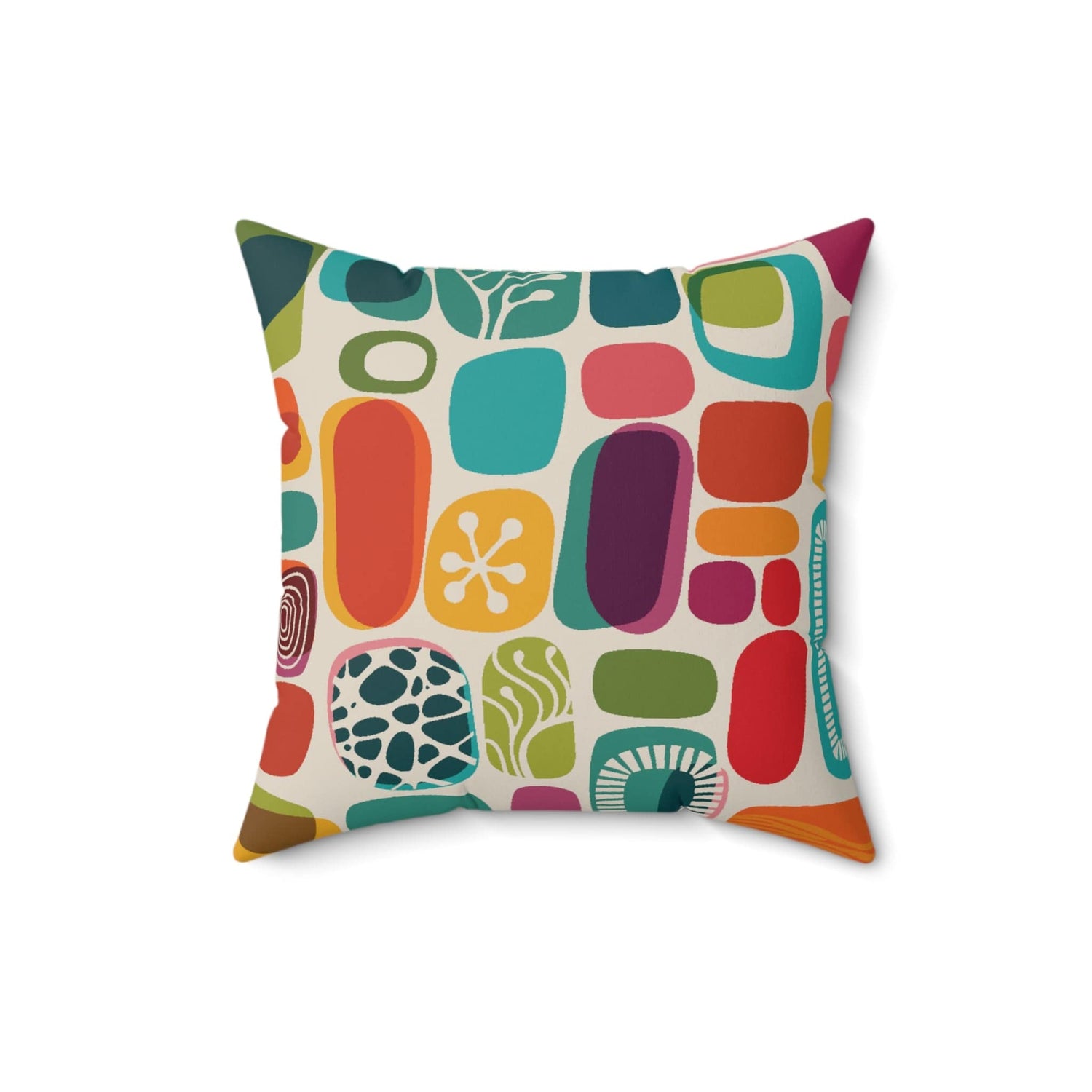 Kate McEnroe New York Retro 1950s Mid Century Modern Amoeba Throw Pillow, Teal, Burnt Orange, Lime Green Geometric Abstract Accent Pillow Throw Pillows 16&quot; × 16&quot; 86945949063333207381