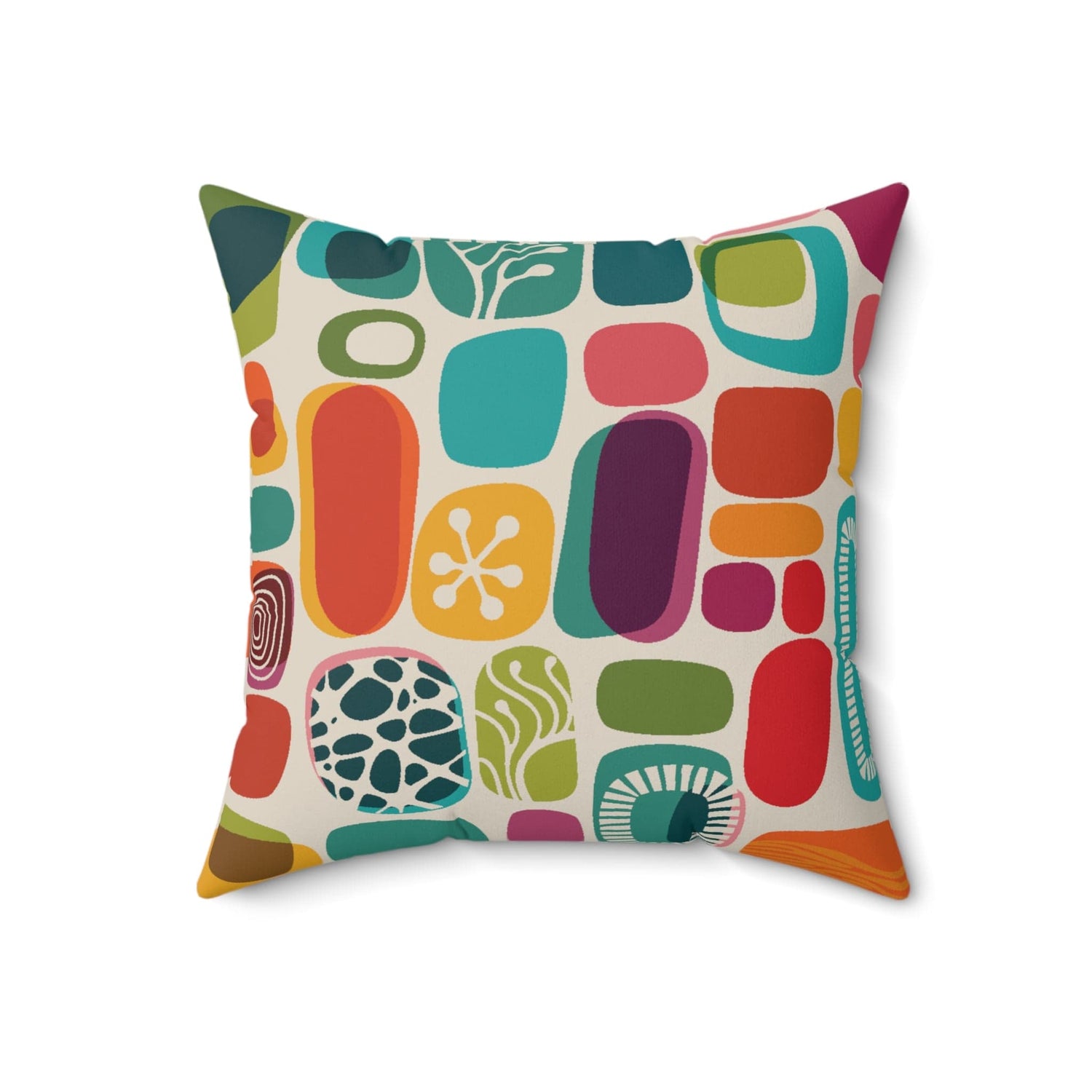 Kate McEnroe New York Retro 1950s Mid Century Modern Amoeba Throw Pillow, Teal, Burnt Orange, Lime Green Geometric Abstract Accent Pillow Throw Pillows 18&quot; × 18&quot; 31355546552472075375
