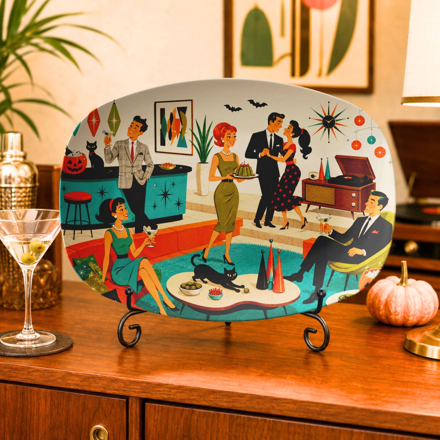 Kate McEnroe New York Retro 1950s Mid Century Modern Groovy Halloween Cocktail Party PlatterServing Platters