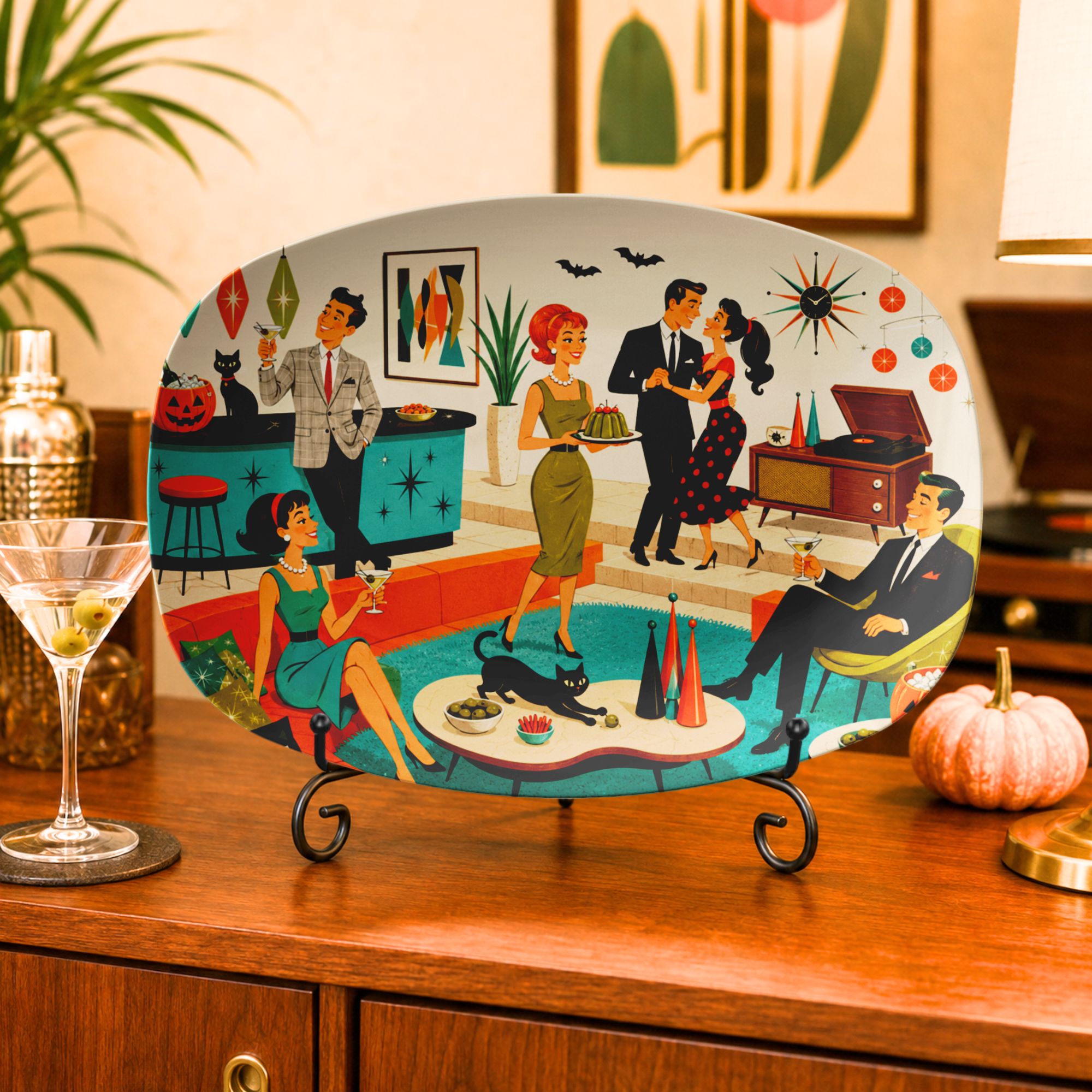 Kate McEnroe New York Retro 1950s Mid Century Modern Groovy Halloween Cocktail Party PlatterServing Platters