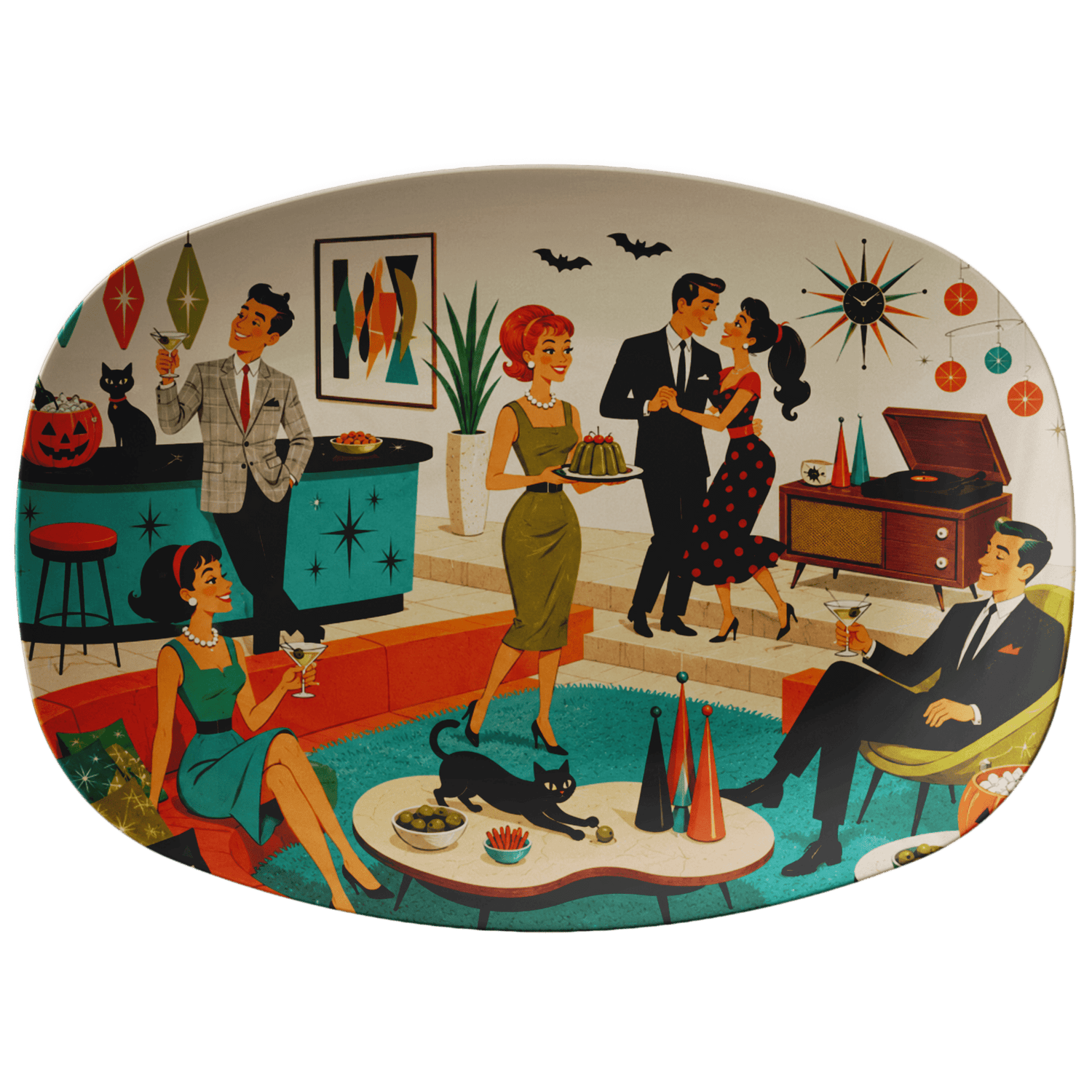 Kate McEnroe New York Retro 1950s Mid Century Modern Groovy Halloween Cocktail Party PlatterServing Platters