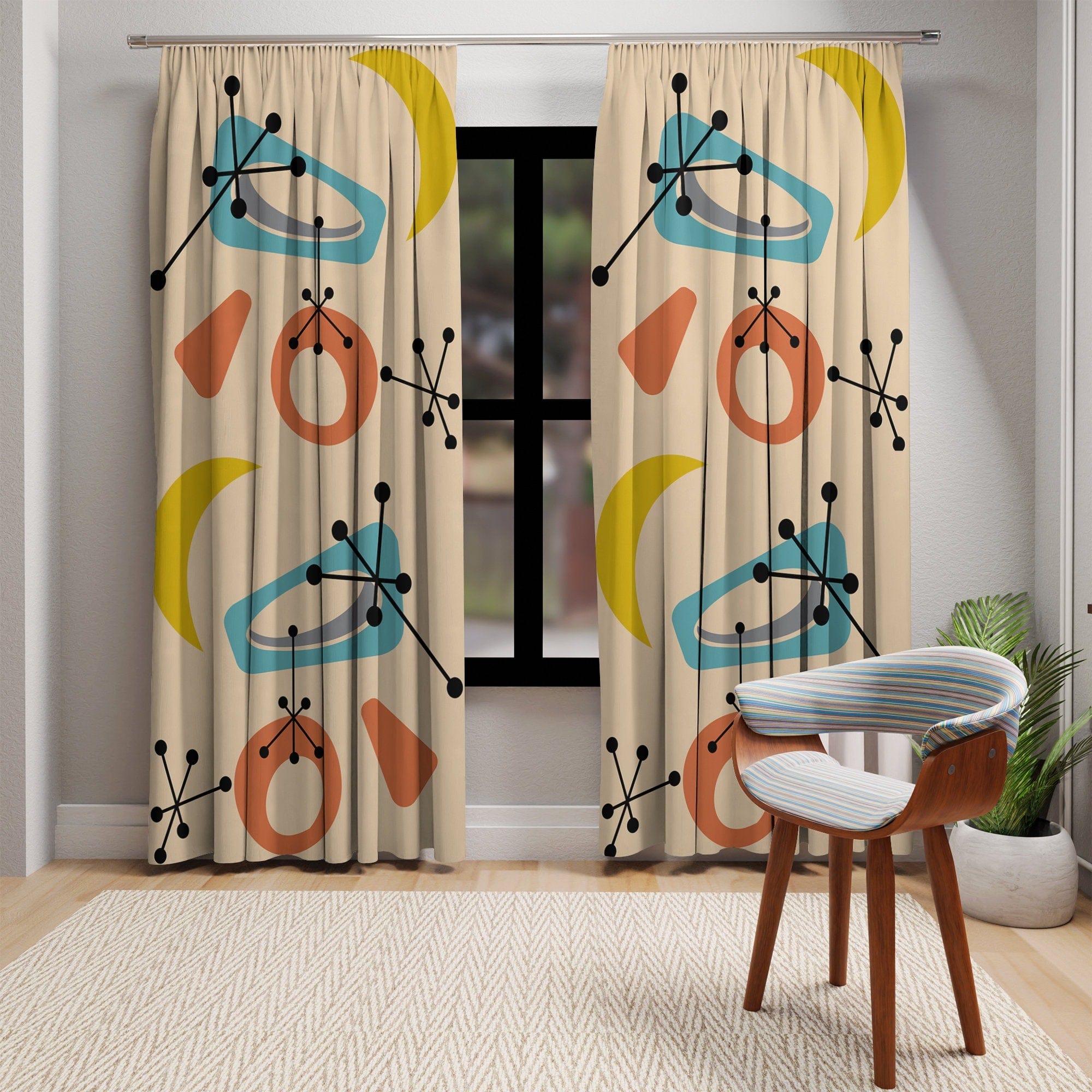 Kate McEnroe New York Retro 1950s Mid Century Modern Window CurtainsWindow Curtains50x84 - DoublePanel