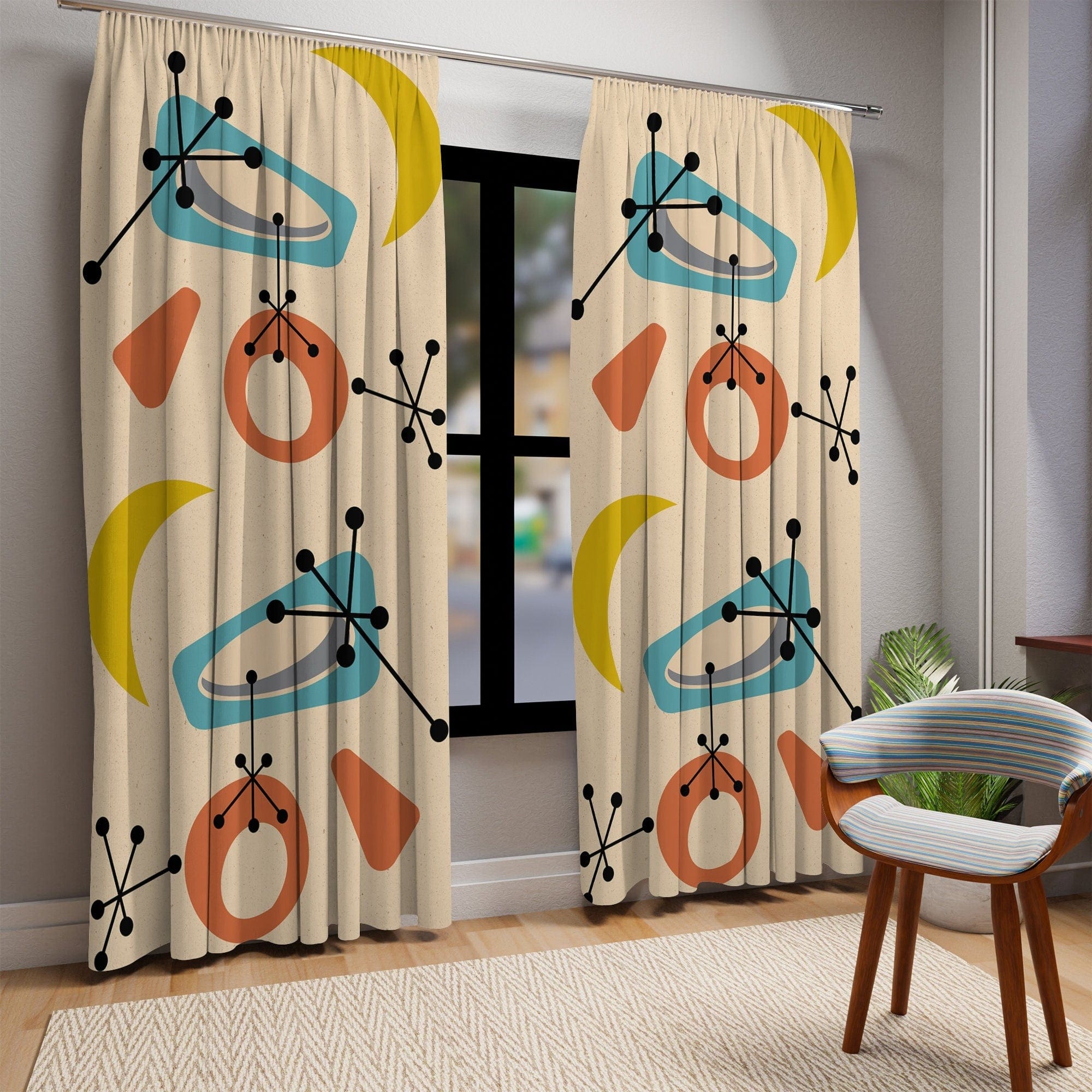 Kate McEnroe New York Retro 1950s Mid Century Modern Window CurtainsWindow CurtainsCurtainSheer - 50x84 - DoublePanel