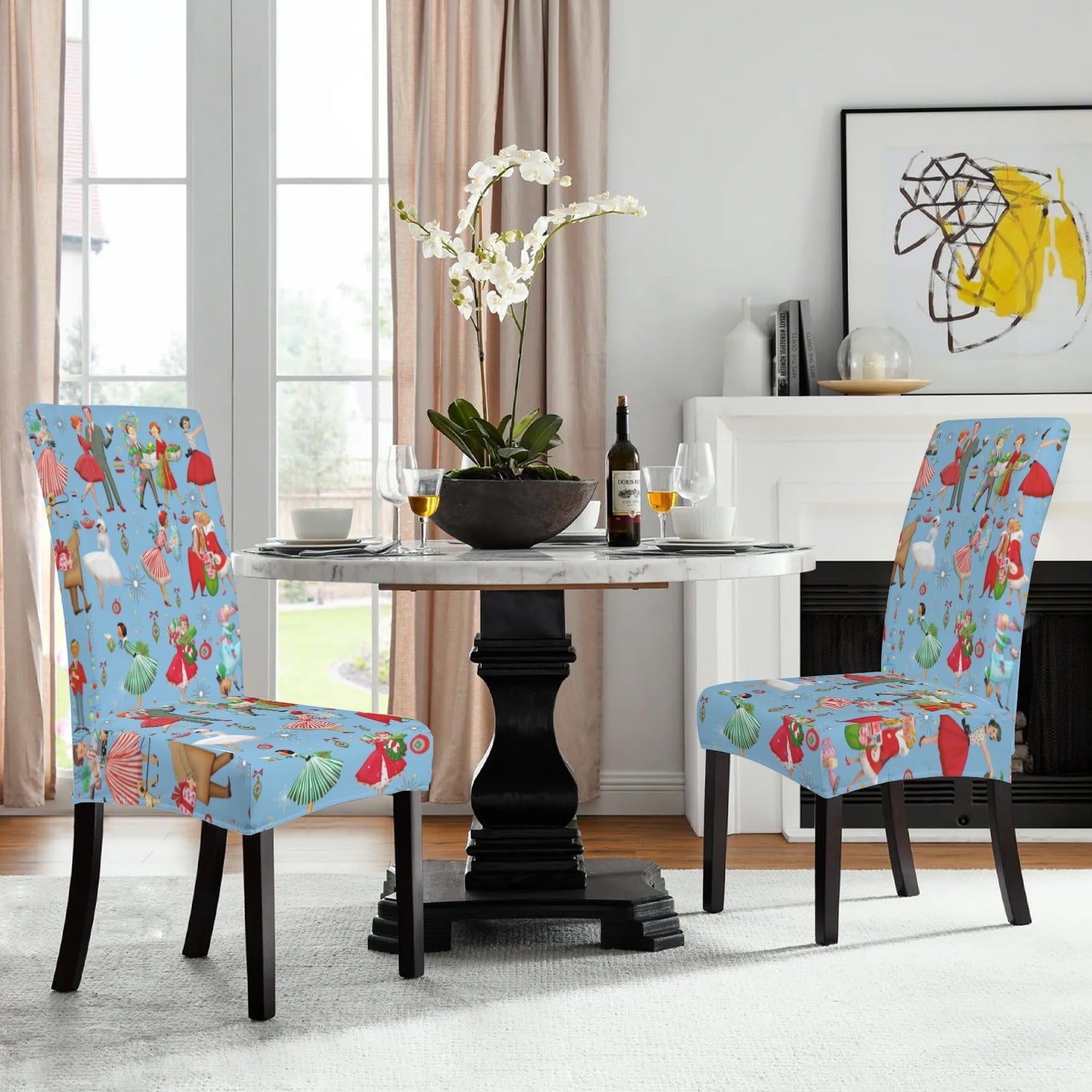 Kate McEnroe New York Retro 1950s Vintage Kitsch Christmas Blue Dining Chair SlipcoversChair SlipcoversD3231167