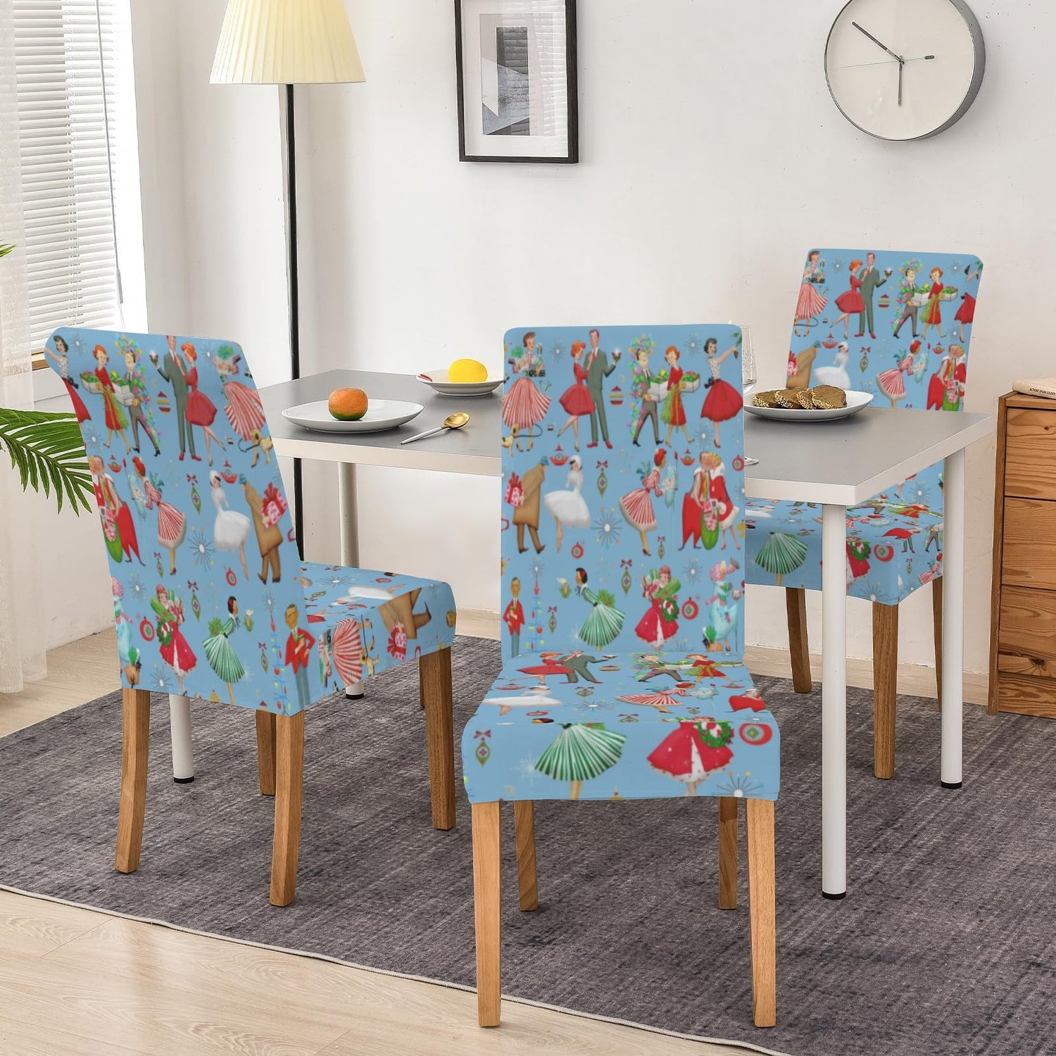 Kate McEnroe New York Retro 1950s Vintage Kitsch Christmas Blue Dining Chair SlipcoversChair SlipcoversD3231167