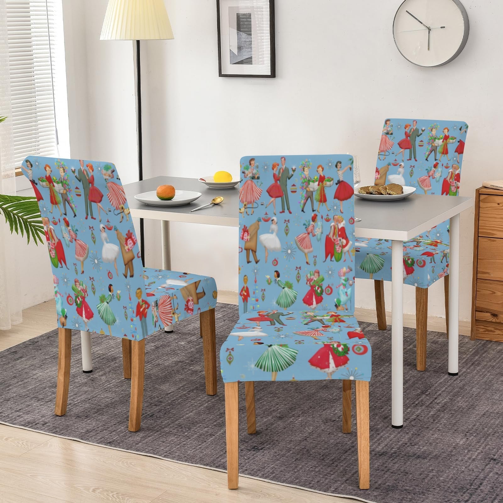 Kate McEnroe New York Retro 1950s Vintage Kitsch Christmas Blue Dining Chair SlipcoversChair SlipcoversD3231167